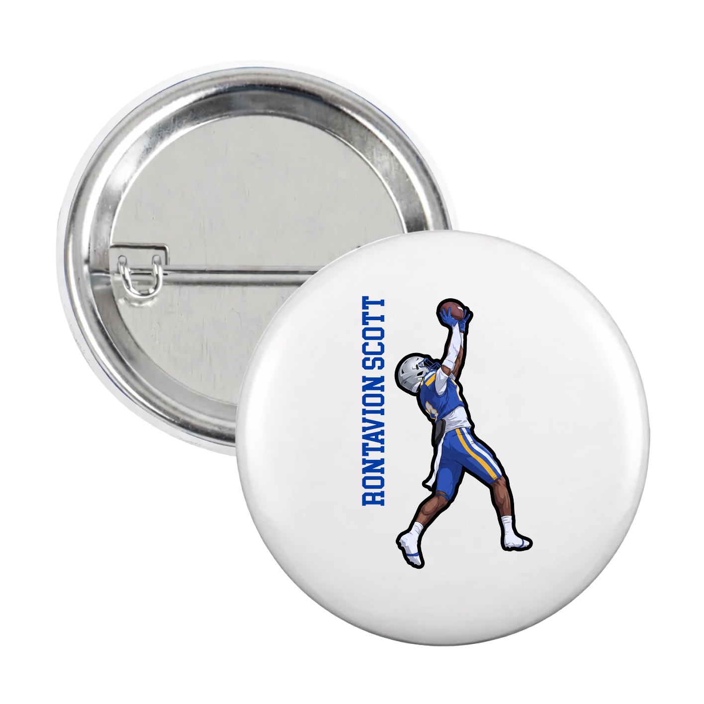 Game Day Button — Name Vertical in White