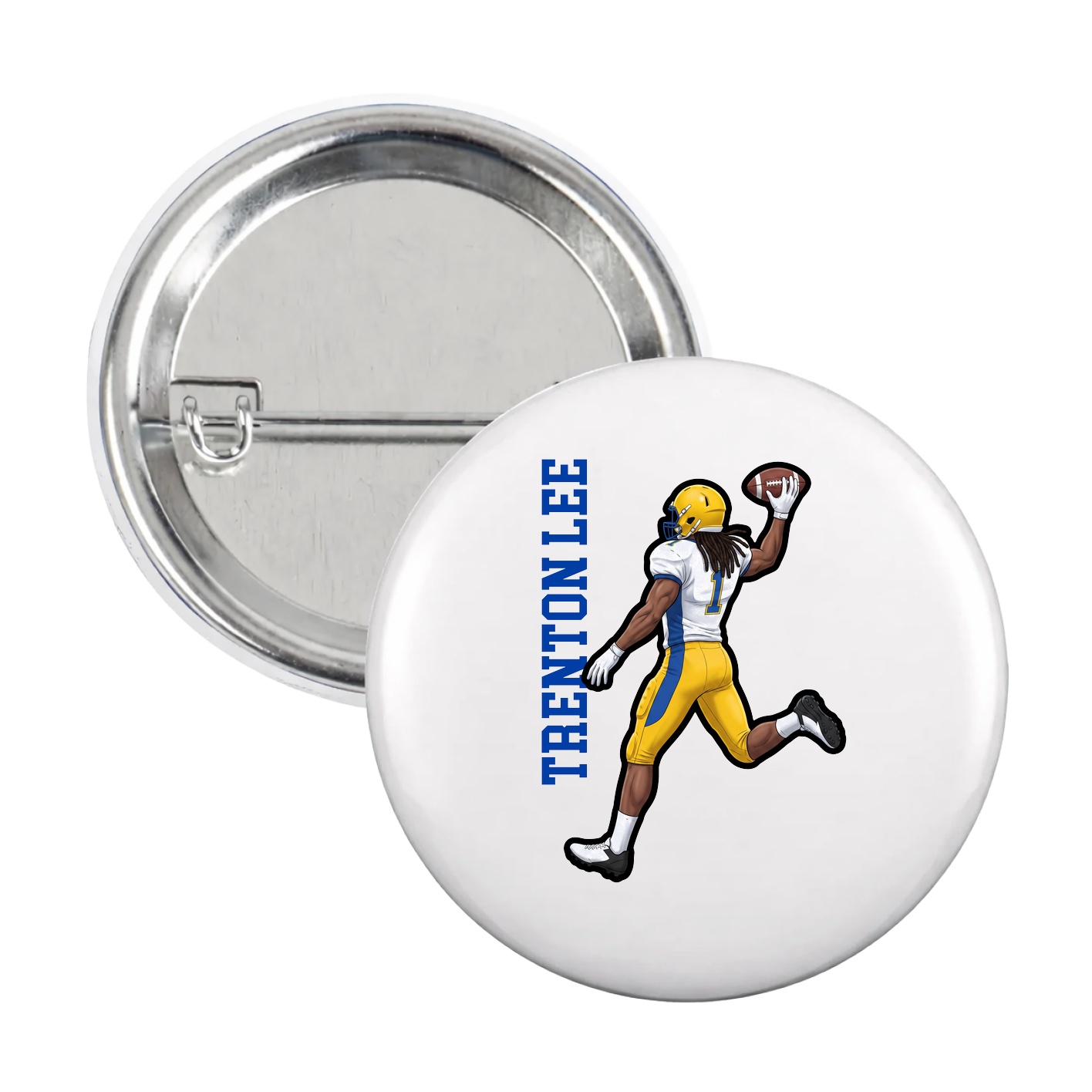 Game Day Button — Name Vertical in White