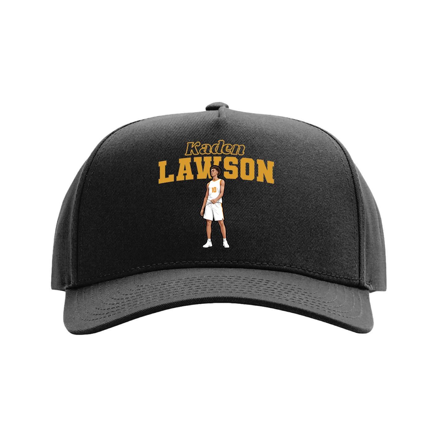 Full Fabric Five-Panel Champ Cap — Name Arch in Black