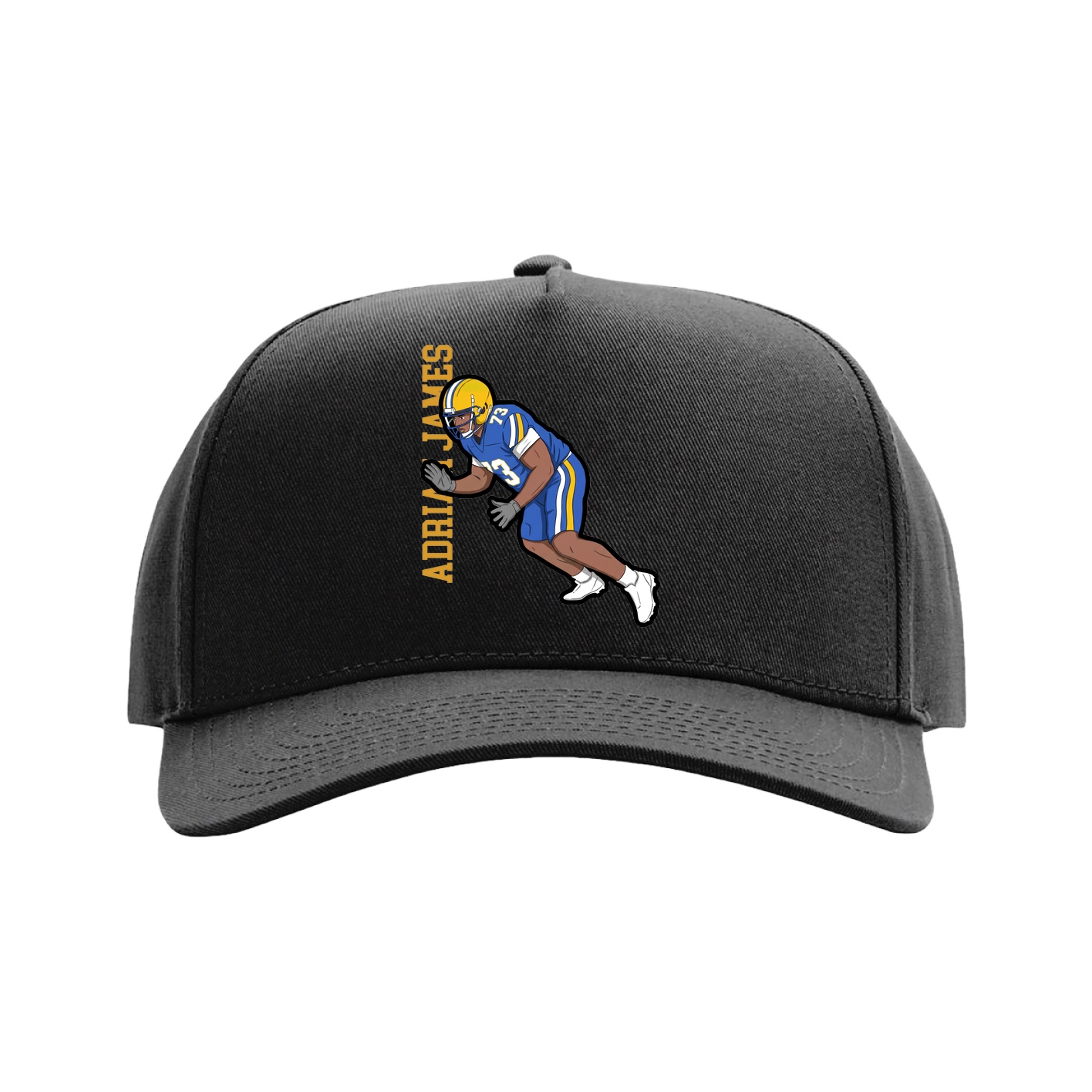 Full Fabric Five-Panel Champ Cap — Name Vertical in Black