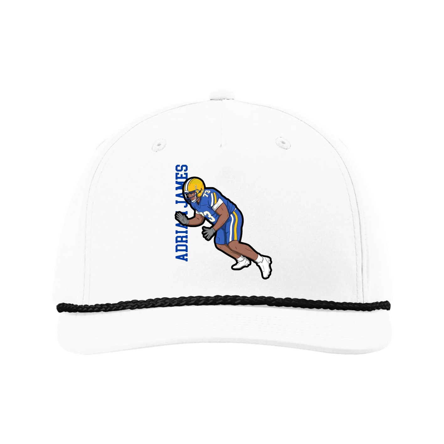 Five-Panel Classic Rope Cap — Name Vertical in White