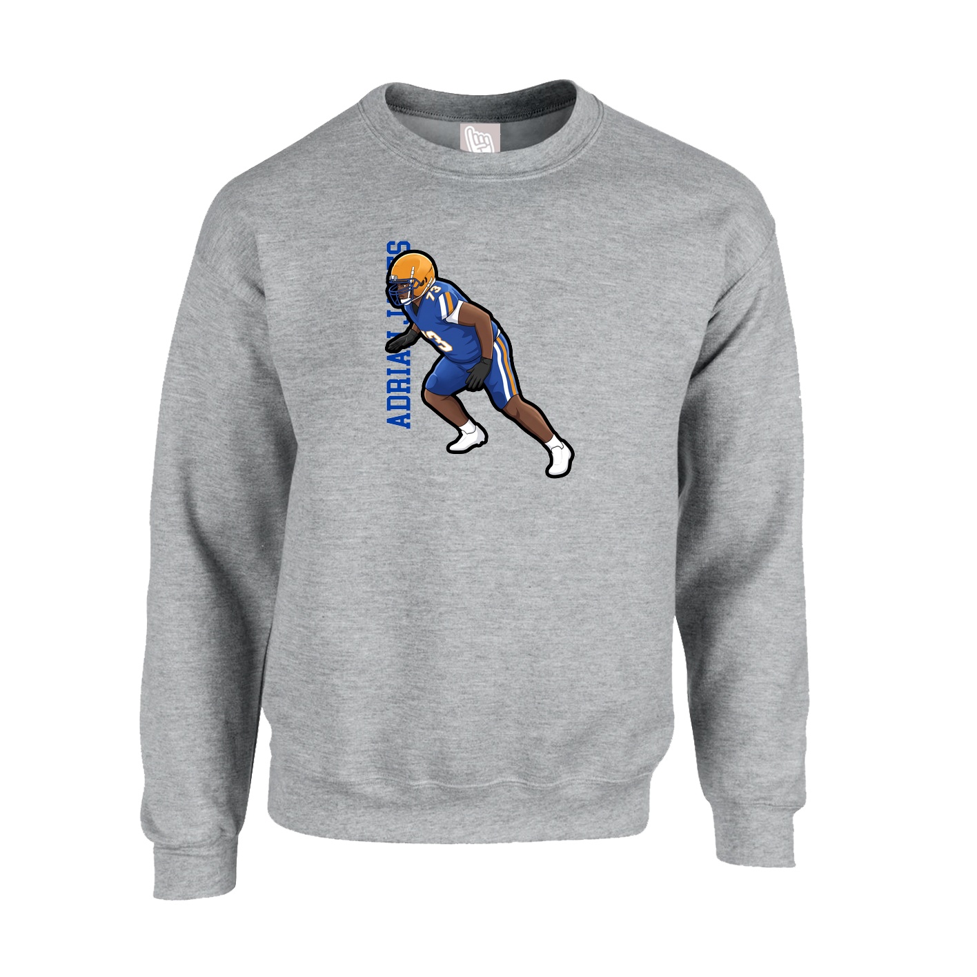 Fleece Crew — Name Vertical in Grey