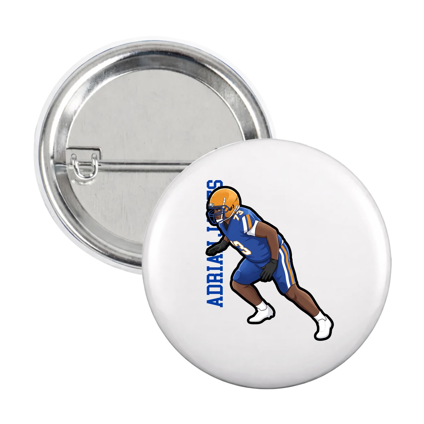 Game Day Button — Name Vertical in White