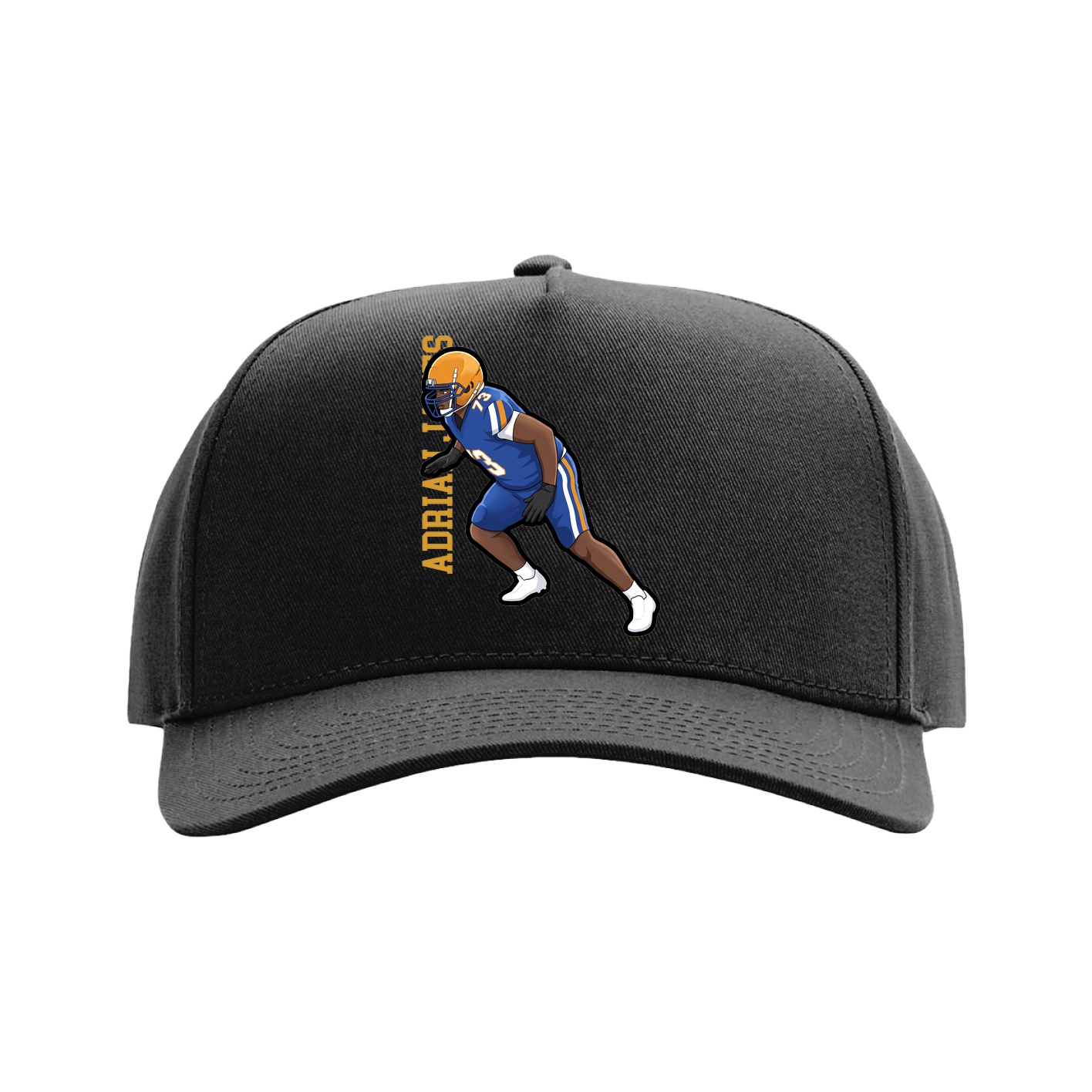 Full Fabric Five-Panel Champ Cap — Name Vertical in Black