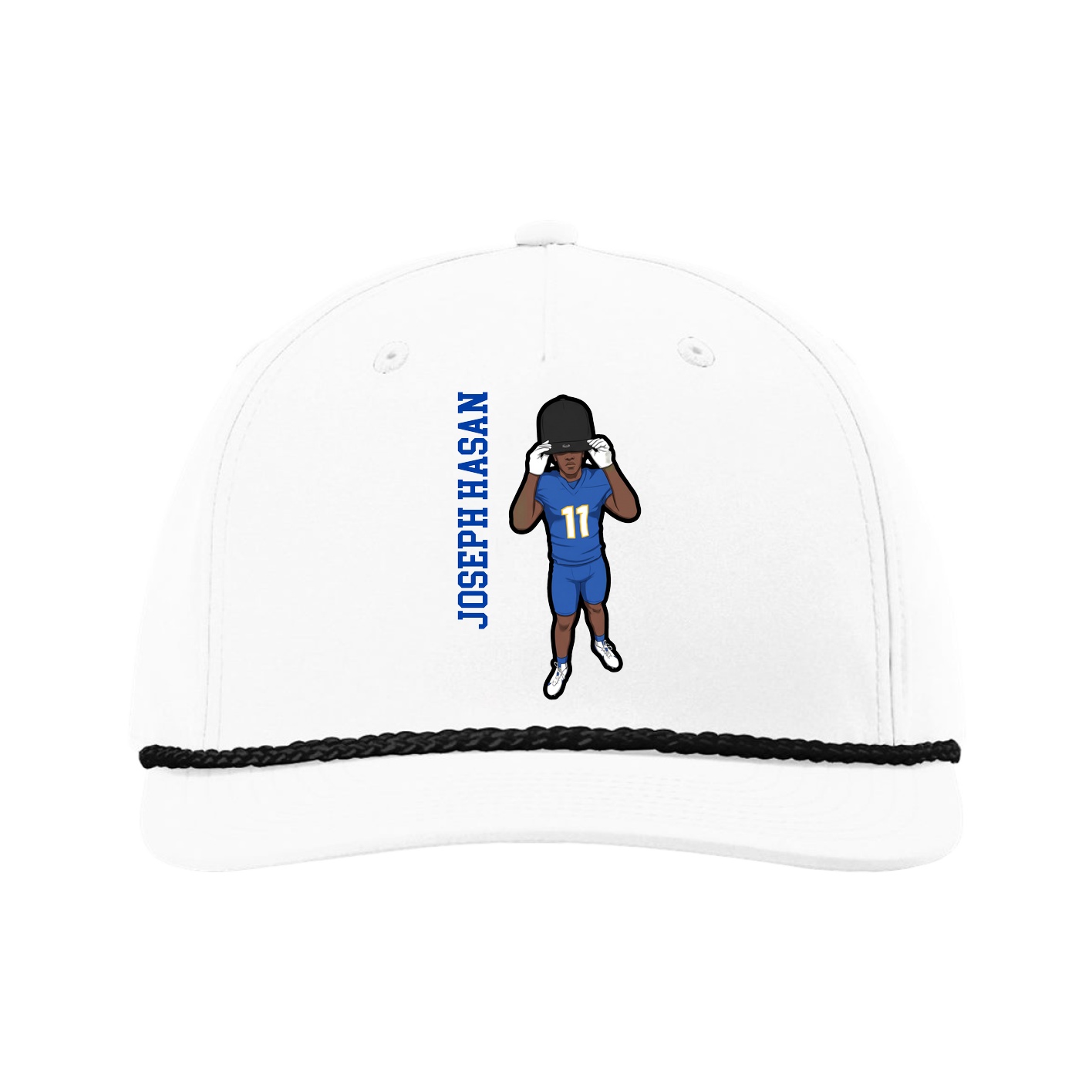 Five-Panel Classic Rope Cap — Name Vertical in White