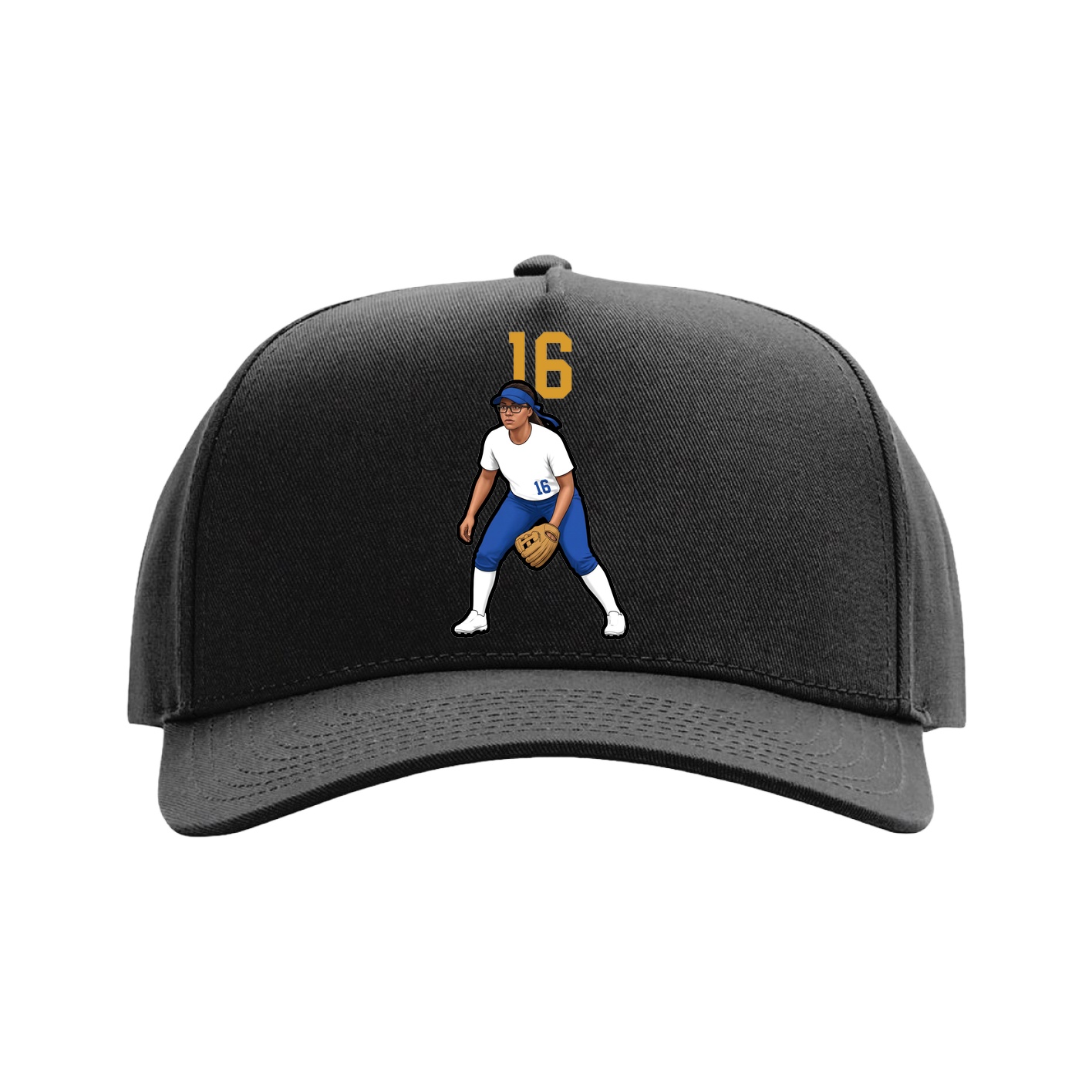 Full Fabric Five-Panel Champ Cap — Number Top in Black