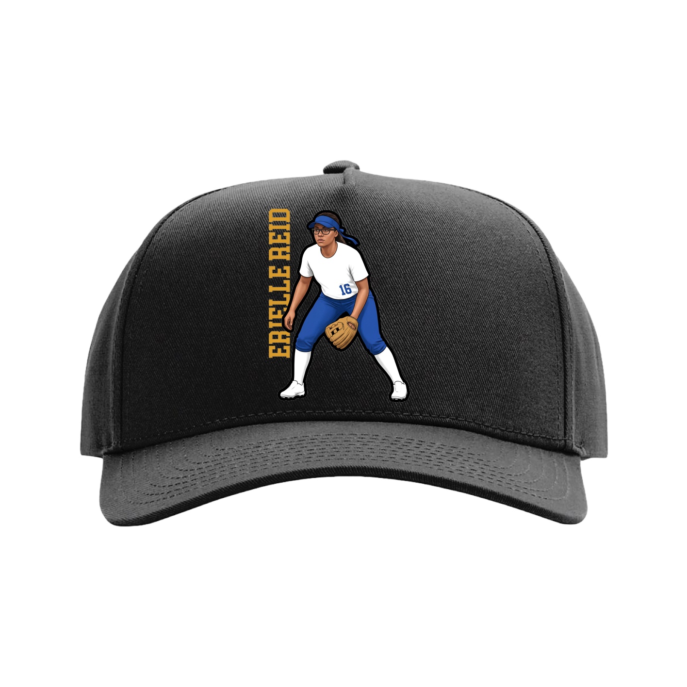 Full Fabric Five-Panel Champ Cap — Name Vertical in Black