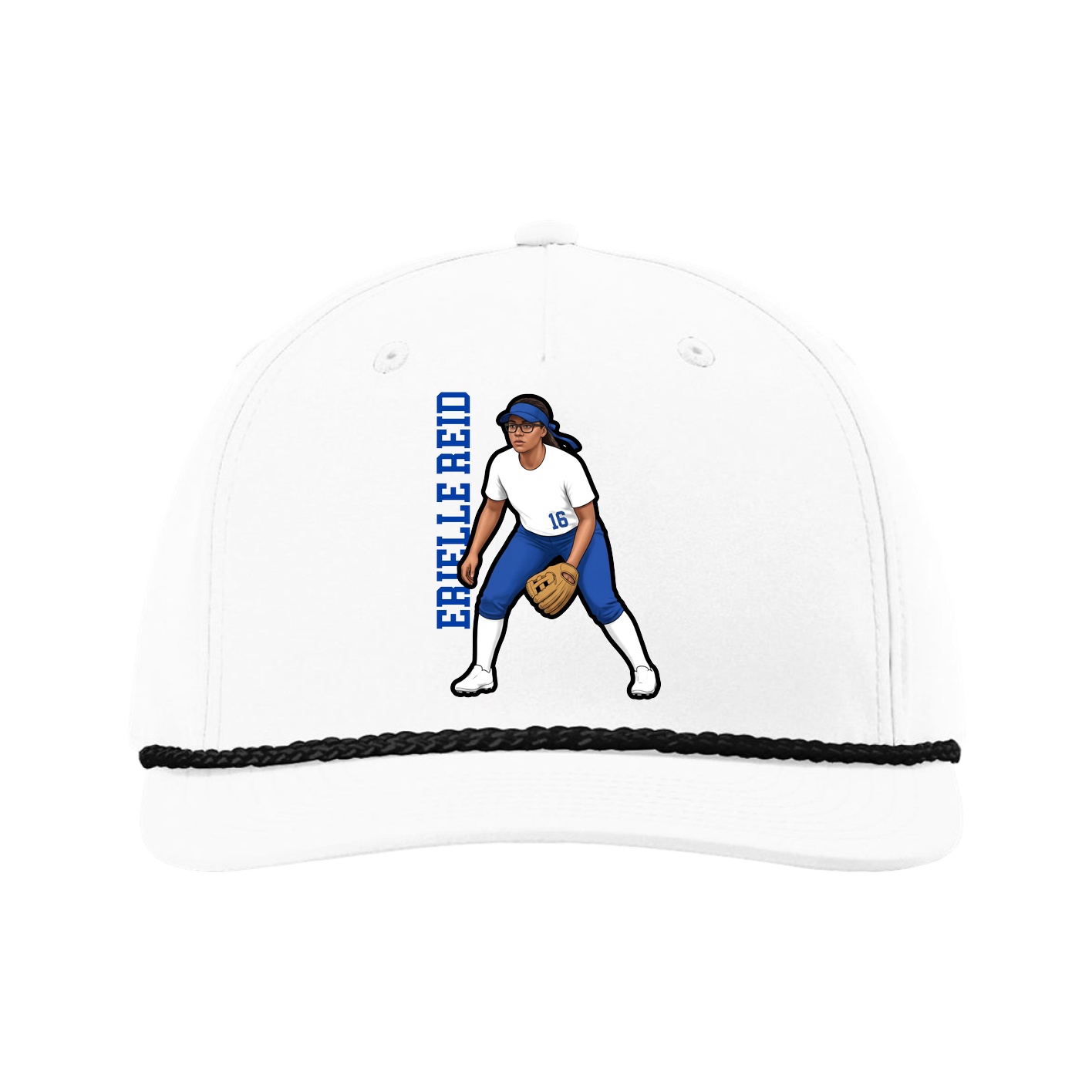 Five-Panel Classic Rope Cap — Name Vertical in White