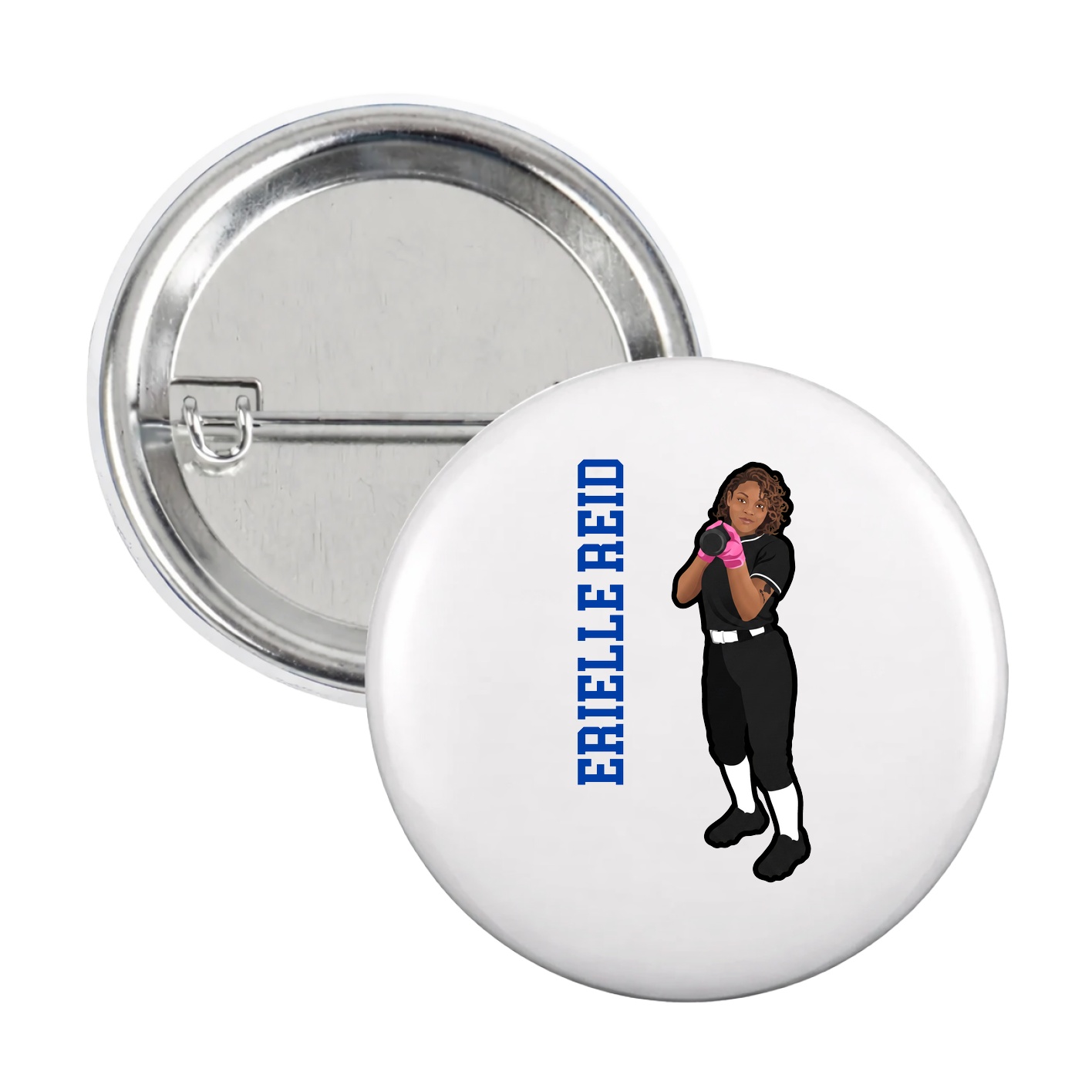 Game Day Button — Name Vertical in White