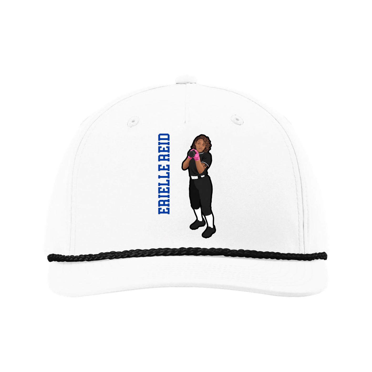 Five-Panel Classic Rope Cap — Name Vertical in White