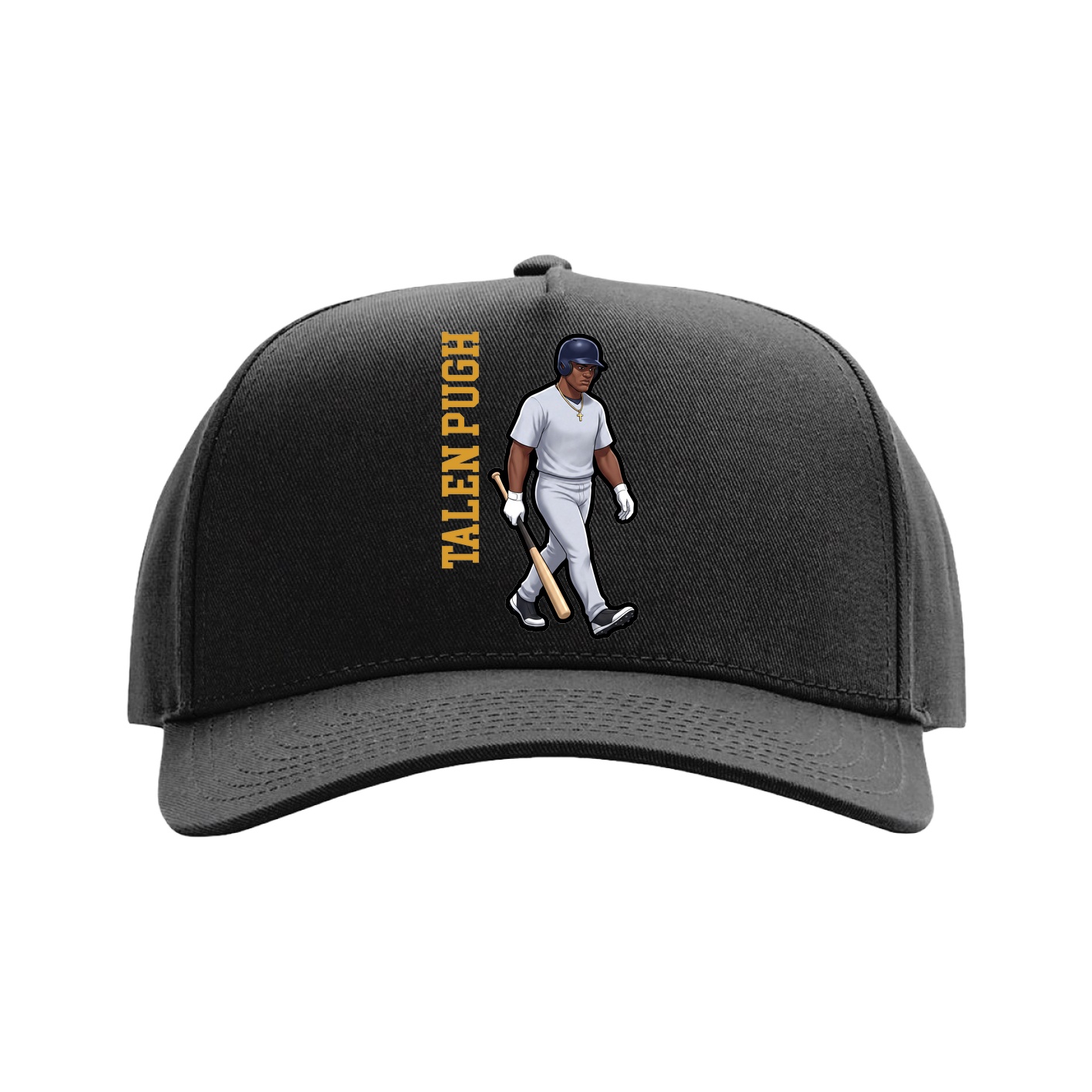 Full Fabric Five-Panel Champ Cap — Name Vertical in Black
