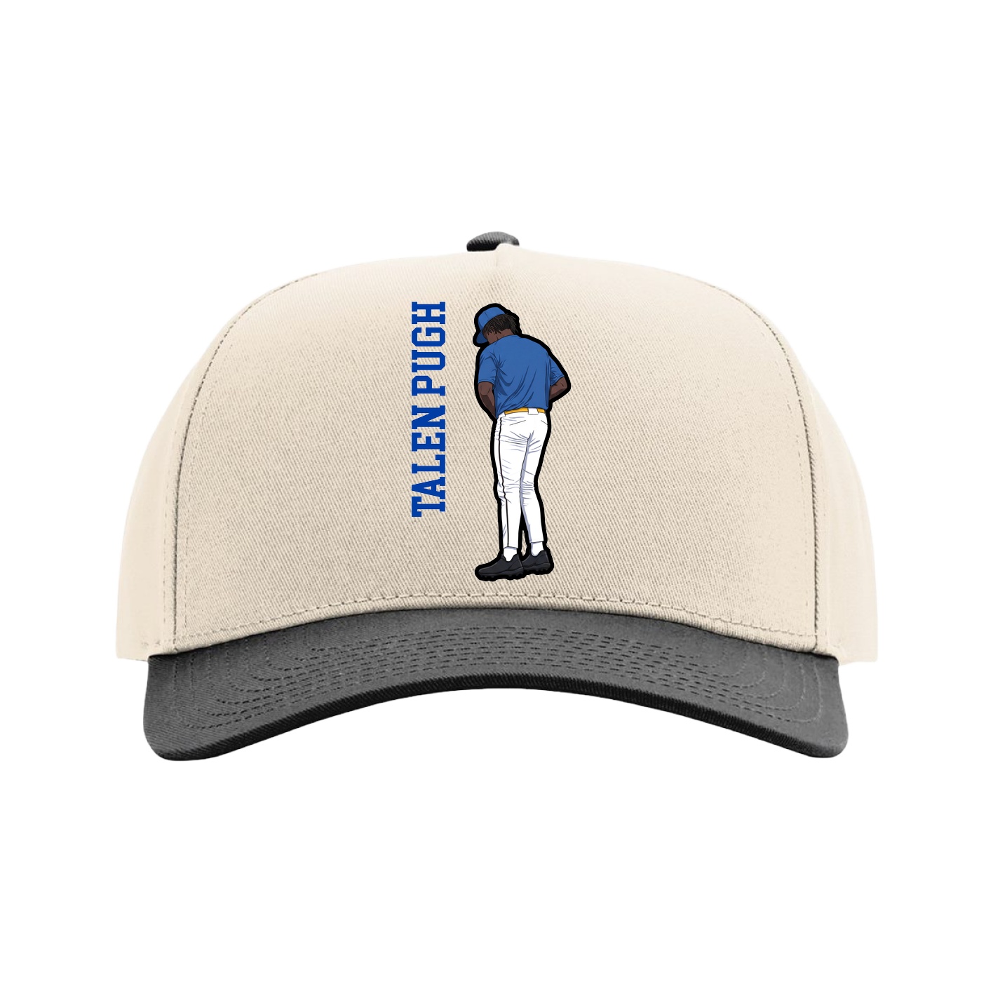 Full Fabric Five-Panel Champ Cap — Name Vertical in Cream/Black