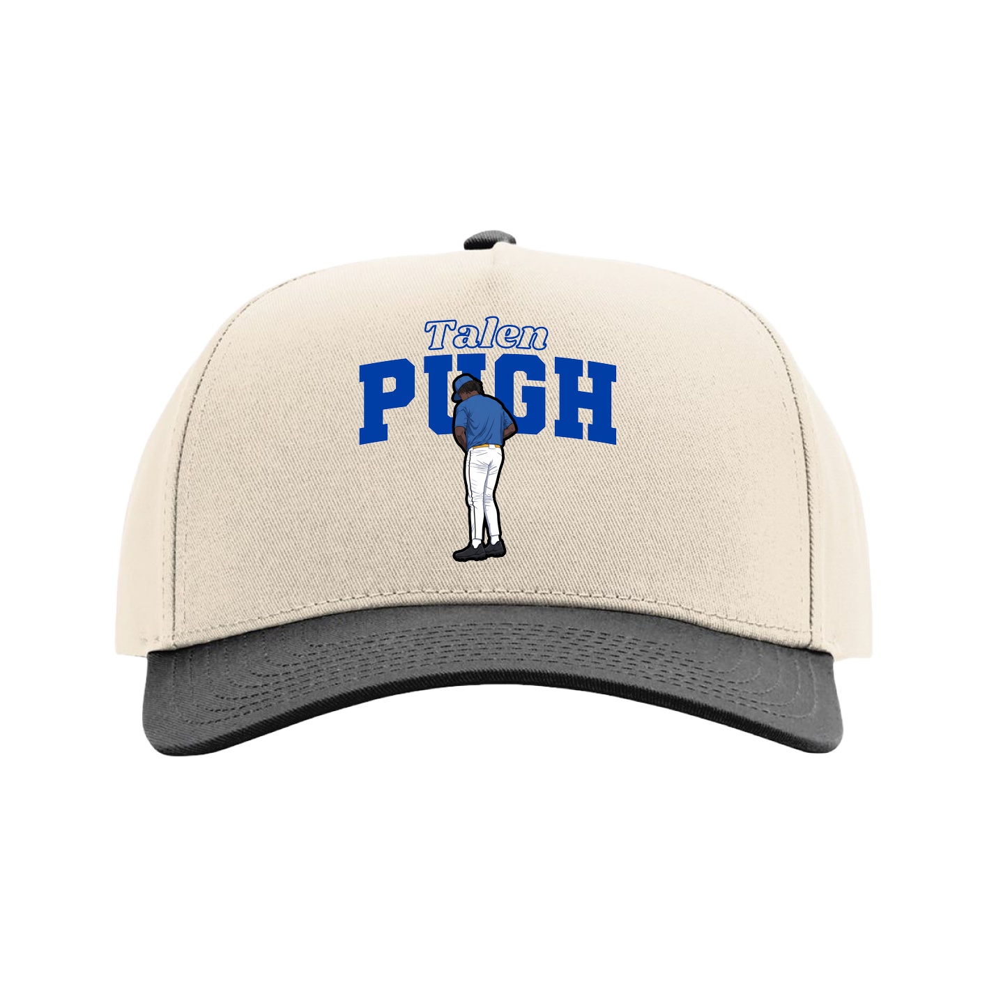 Full Fabric Five-Panel Champ Cap — Name Arch in Cream/Black