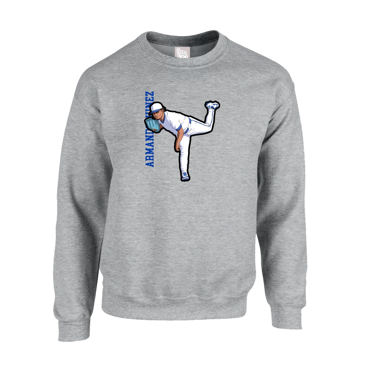 Fleece Crew — Name Vertical in Grey