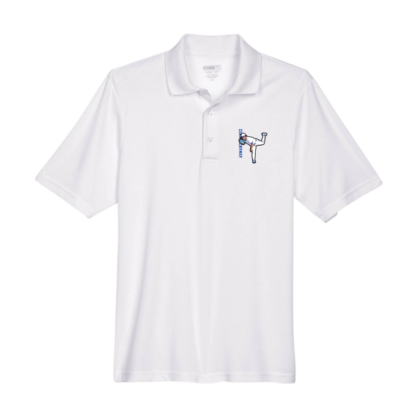 Performance Polo — Name Vertical in White