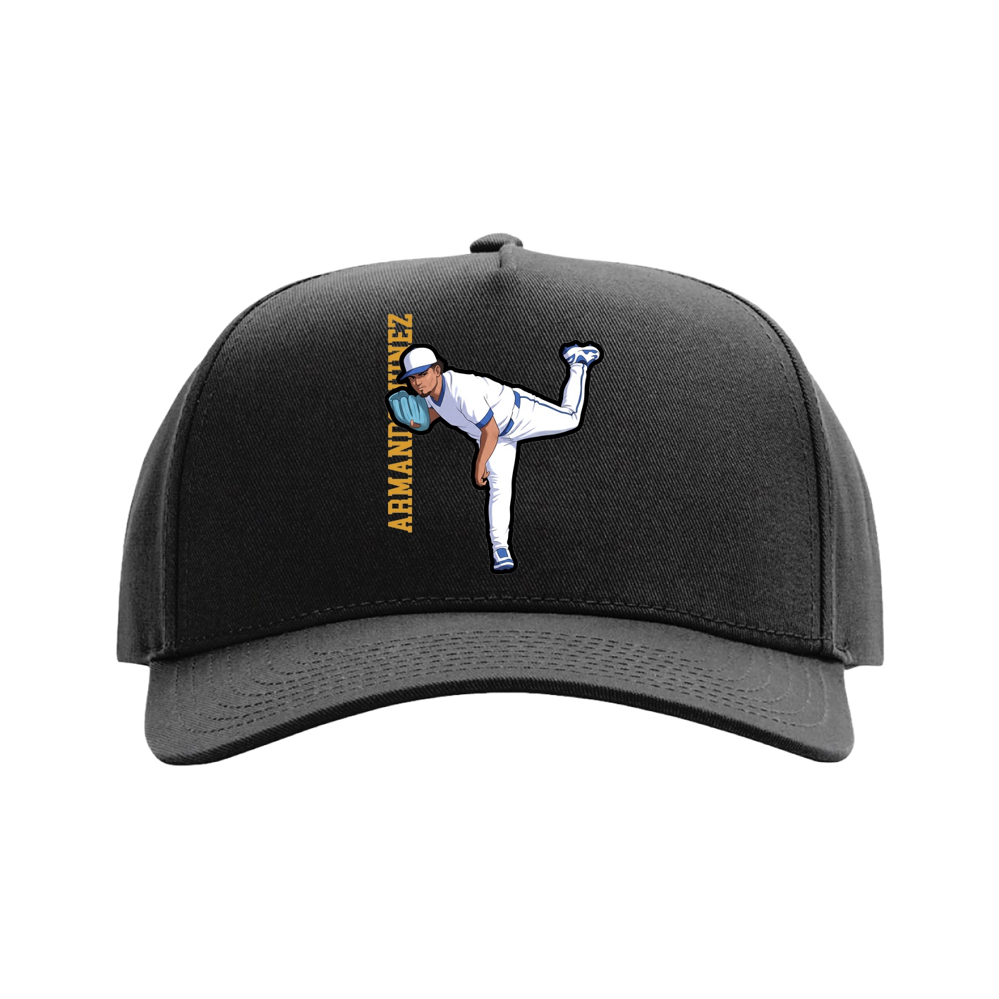 Full Fabric Five-Panel Champ Cap — Name Vertical in Black