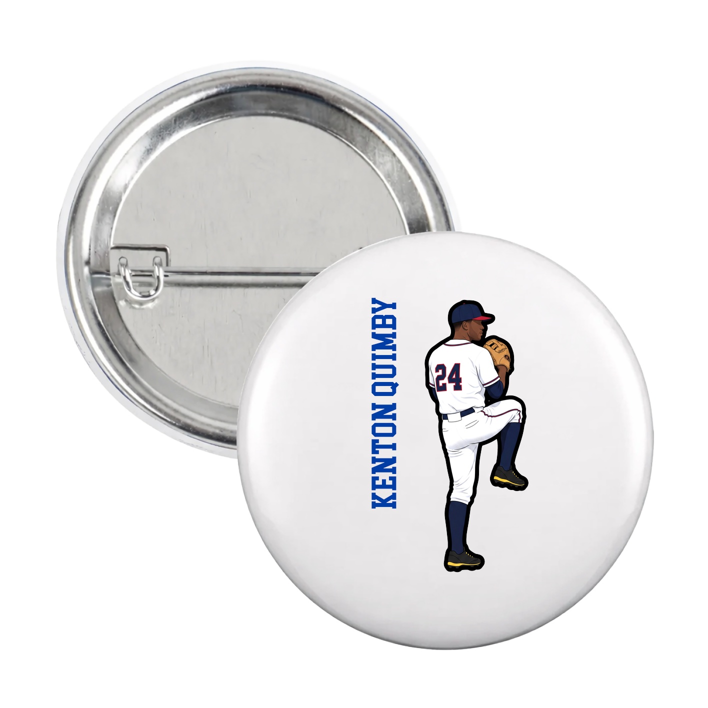 Game Day Button — Name Vertical in White