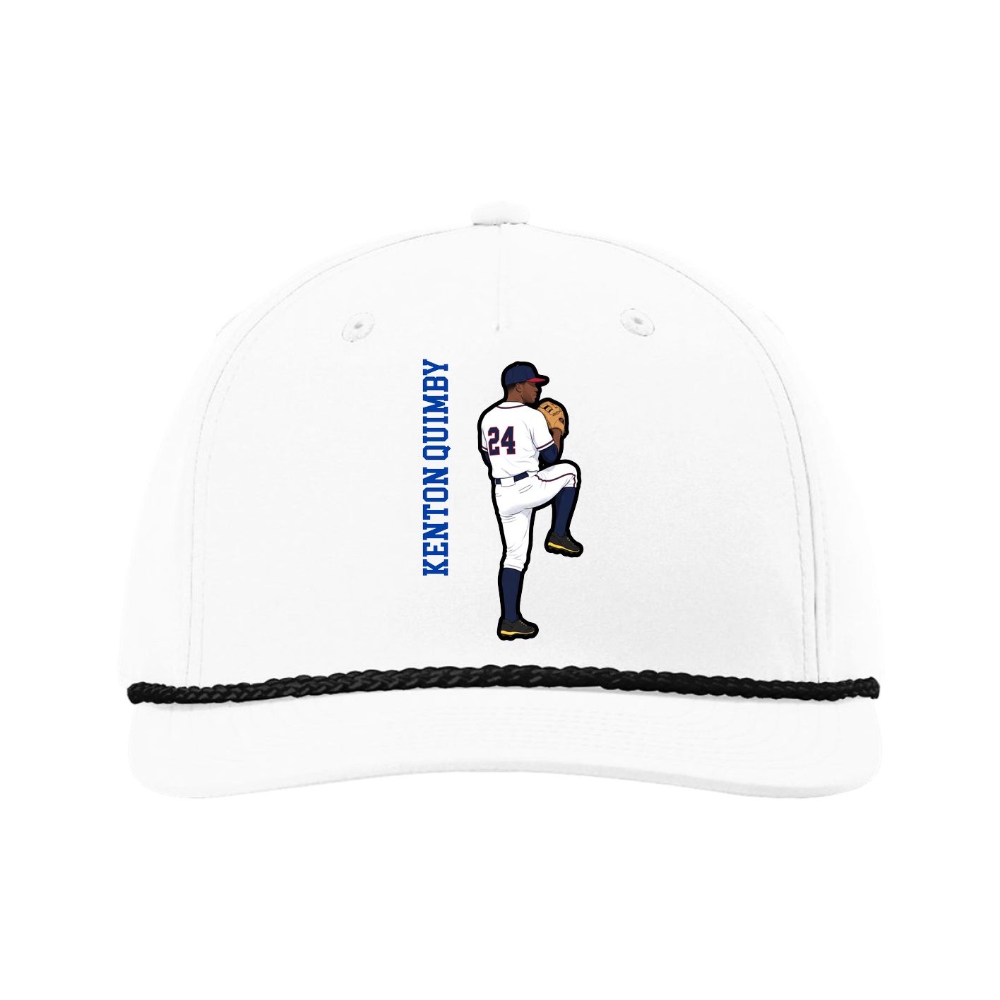 Five-Panel Classic Rope Cap — Name Vertical in White