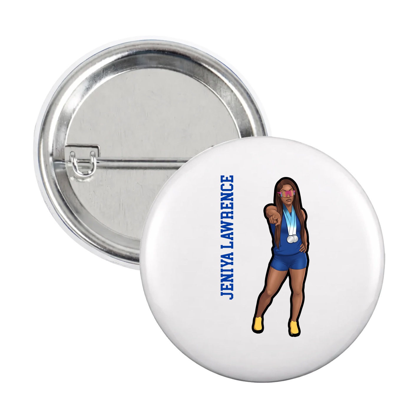 Game Day Button — Name Vertical in White