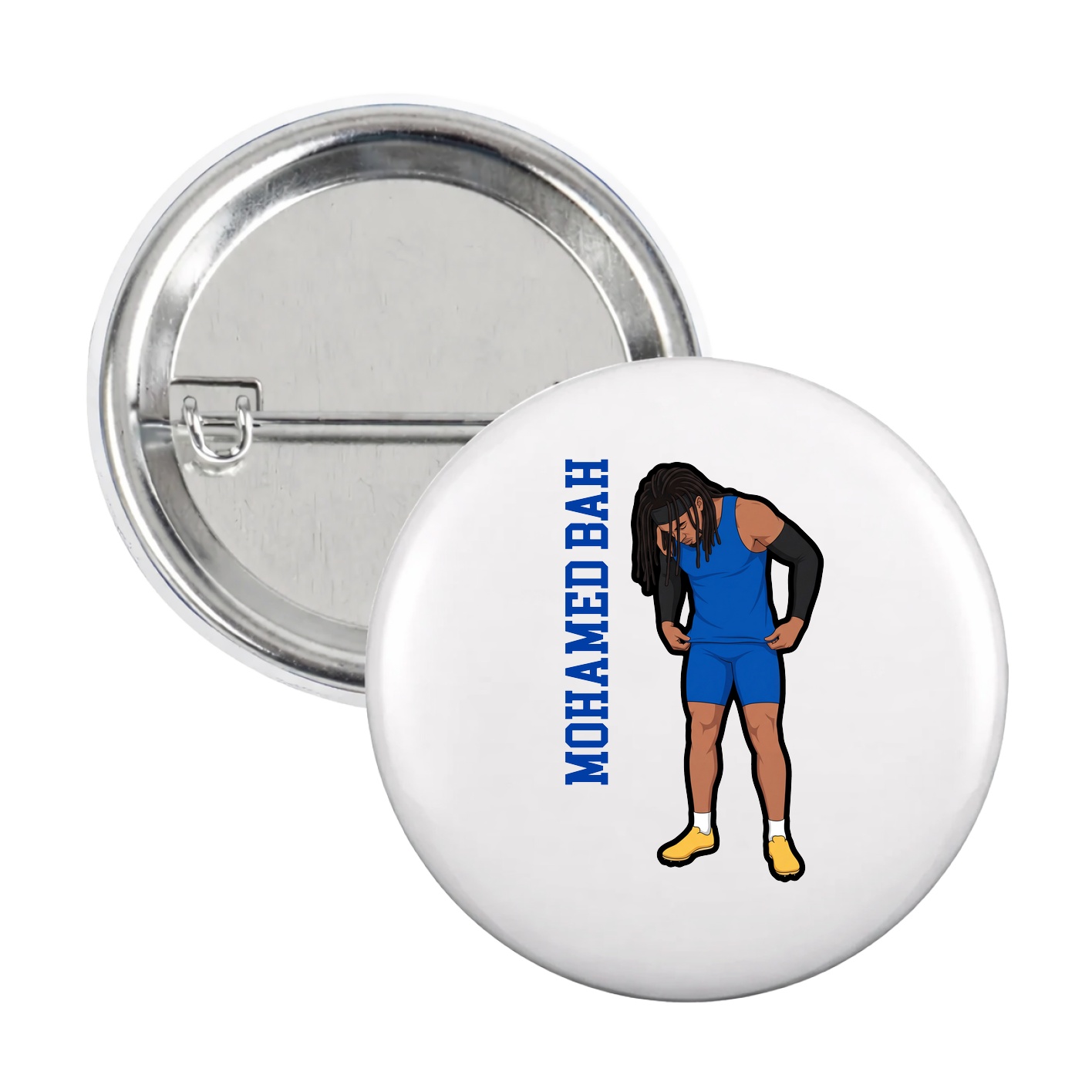 Game Day Button — Name Vertical in White
