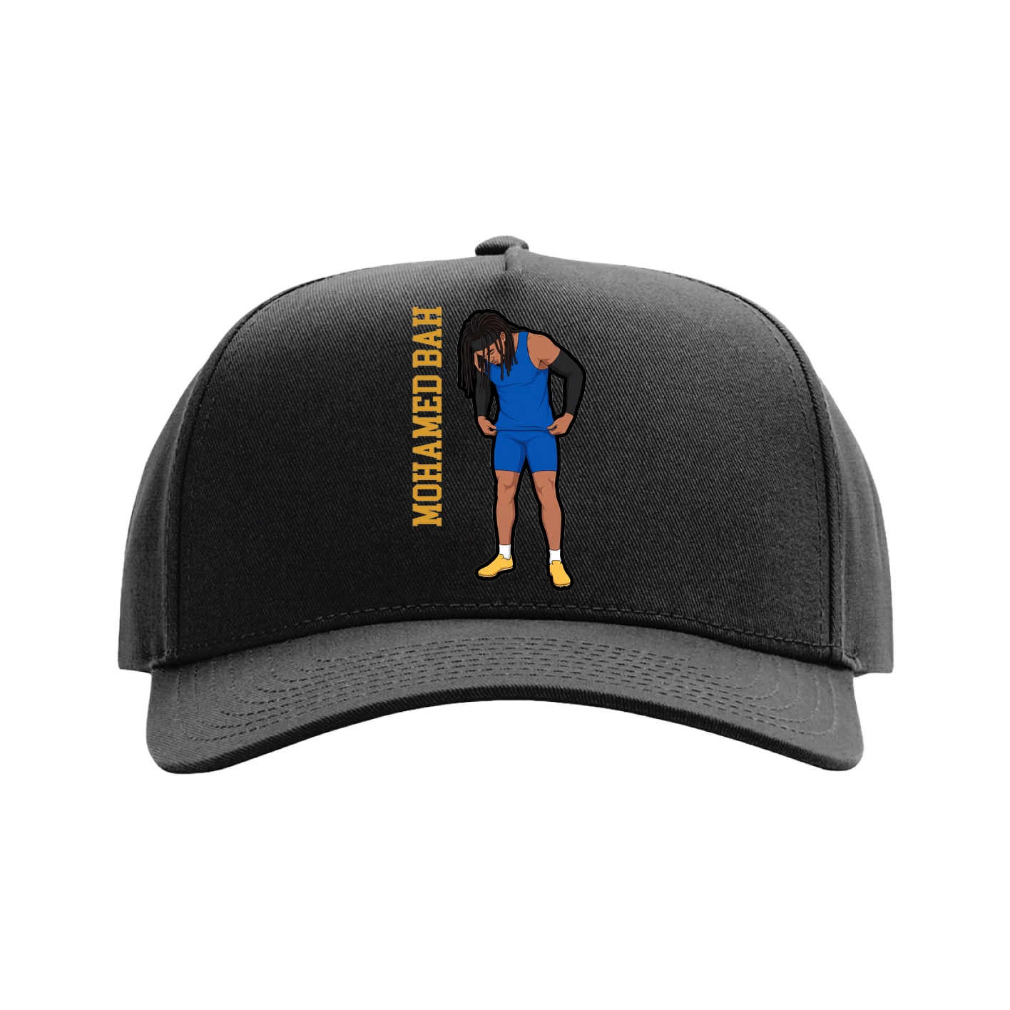 Full Fabric Five-Panel Champ Cap — Name Vertical in Black