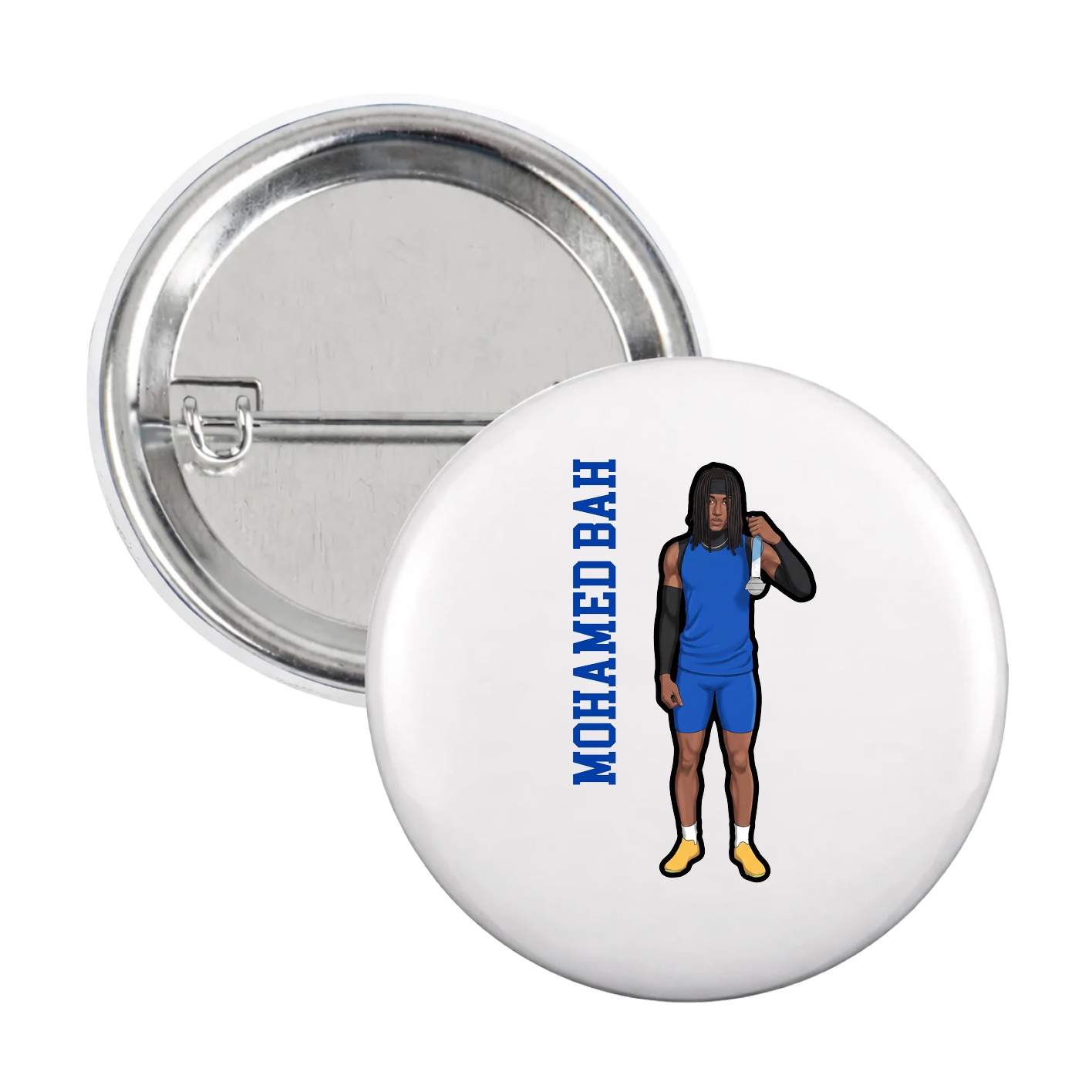Game Day Button — Name Vertical in White