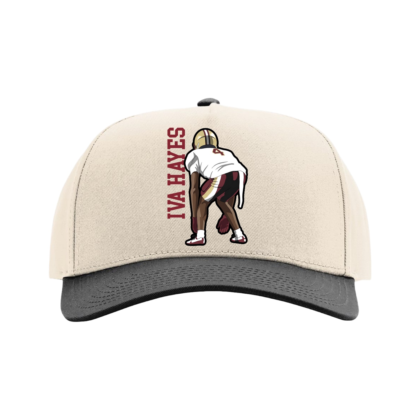 Full Fabric Five-Panel Champ Cap — Name Vertical in Cream/Black