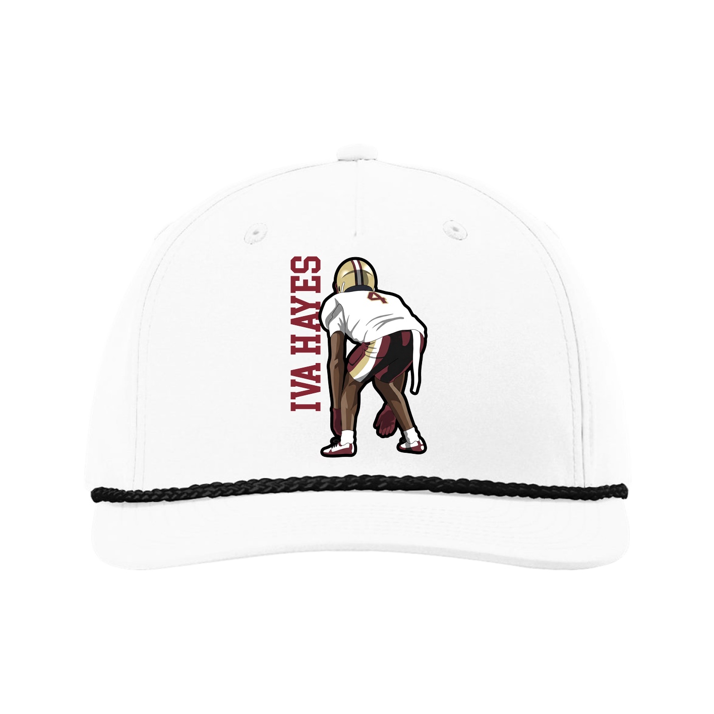 Five-Panel Classic Rope Cap — Name Vertical in White