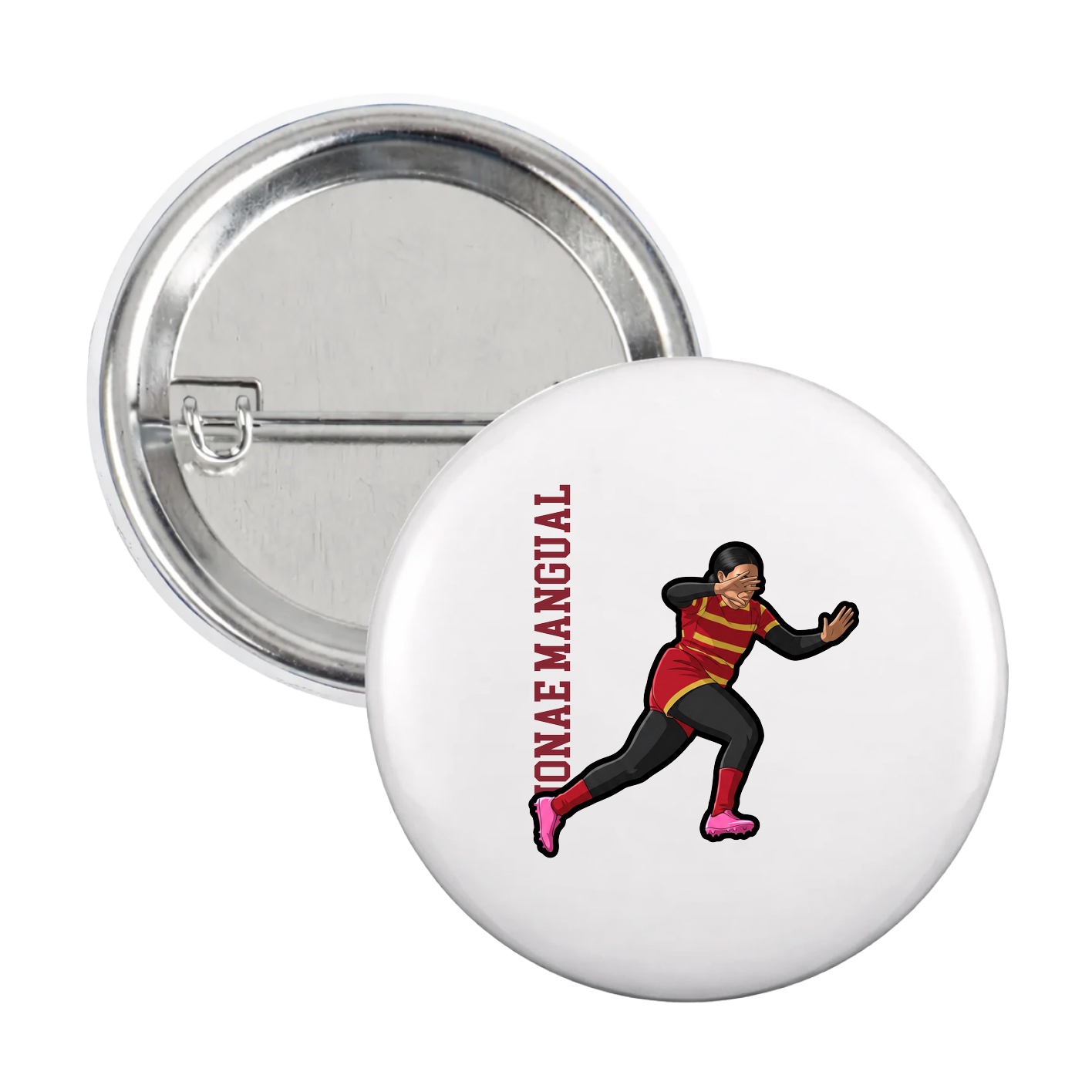 Game Day Button — Name Vertical in White
