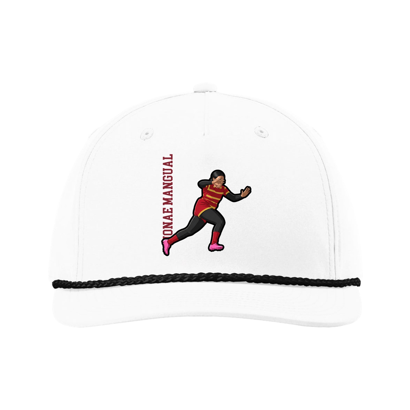 Five-Panel Classic Rope Cap — Name Vertical in White