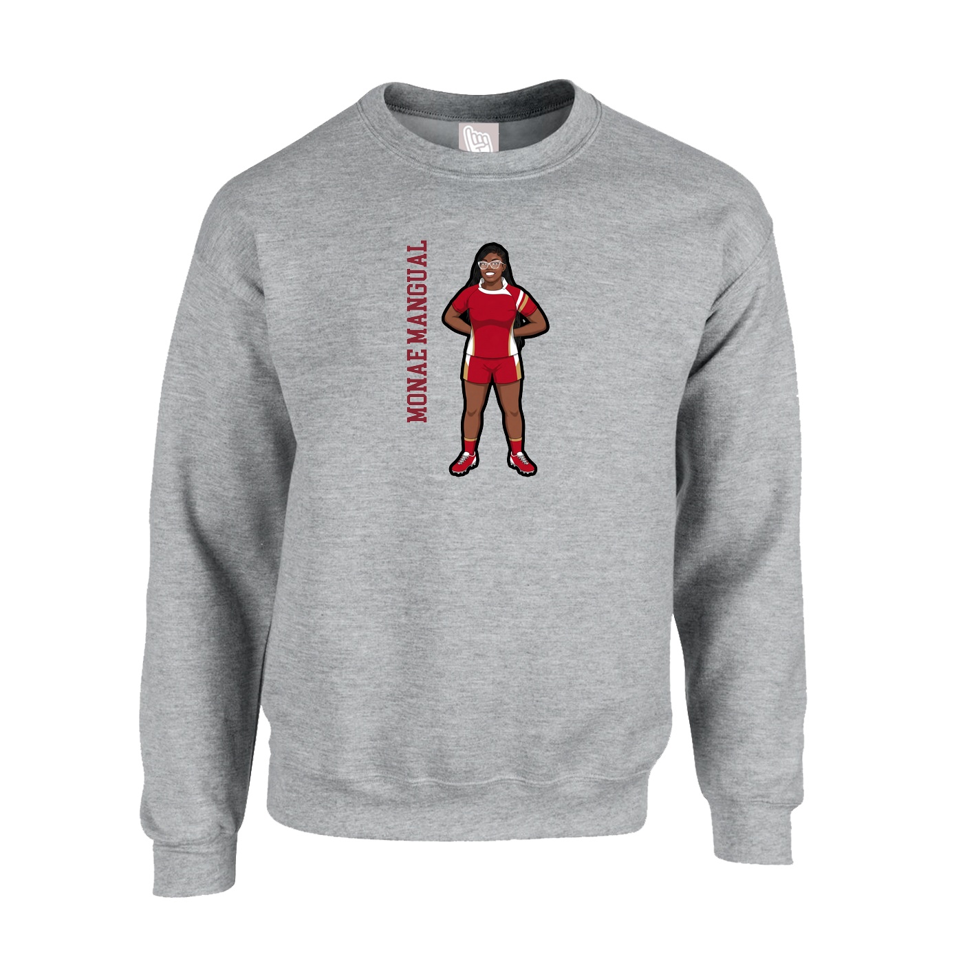 Fleece Crew — Name Vertical in Grey