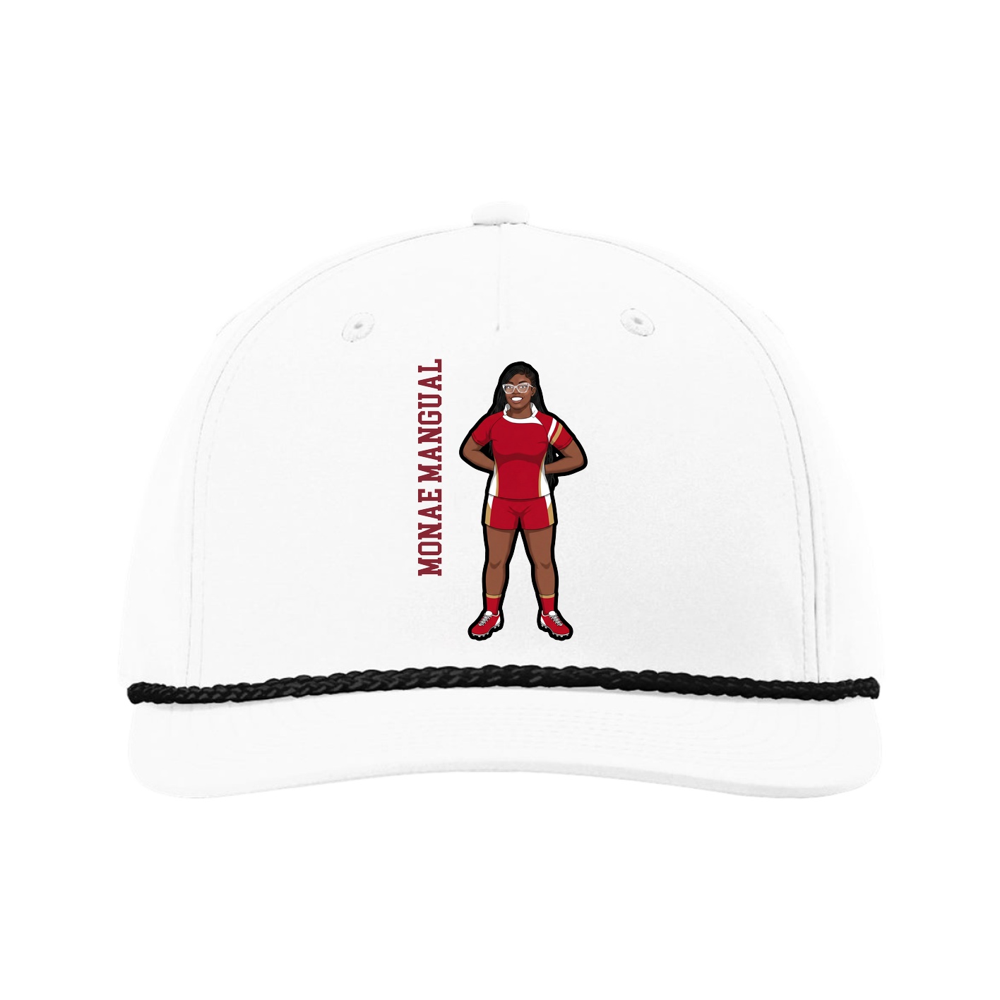 Five-Panel Classic Rope Cap — Name Vertical in White