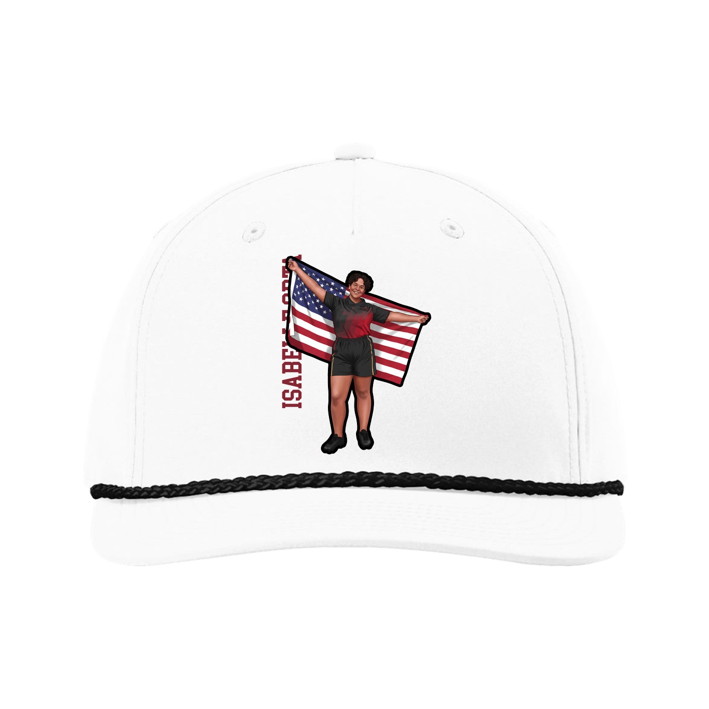 Five-Panel Classic Rope Cap — Name Vertical in White