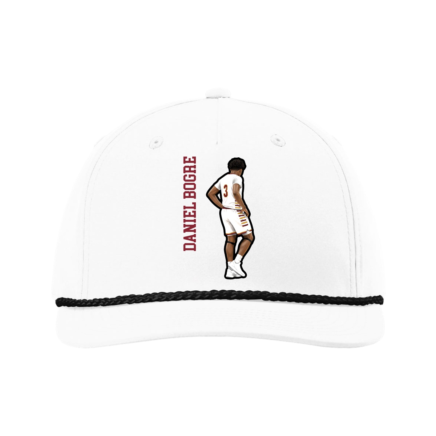 Five-Panel Classic Rope Cap — Name Vertical in White