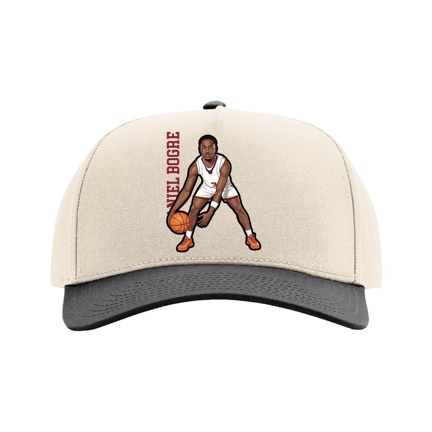 Full Fabric Five-Panel Champ Cap — Name Vertical in Cream/Black