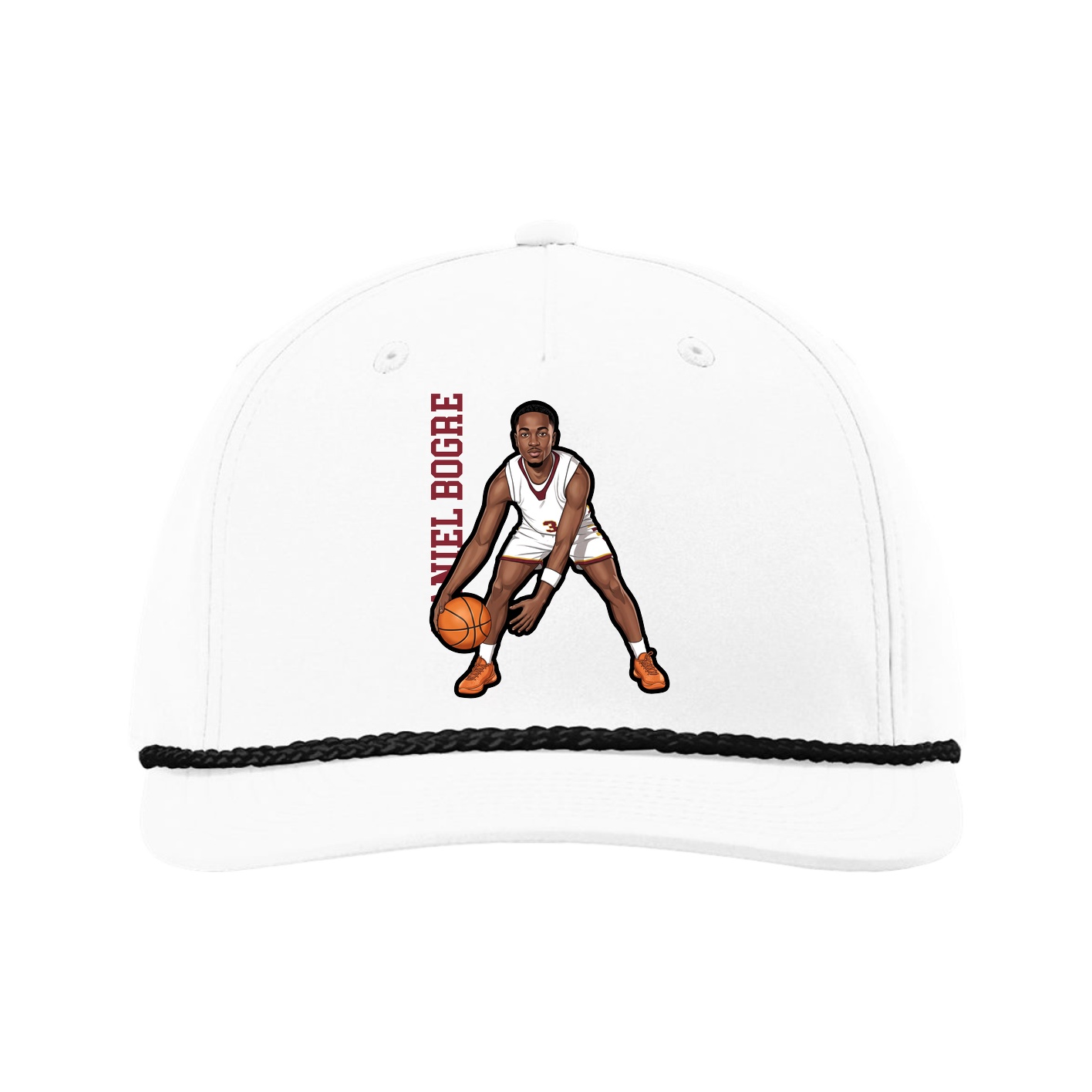 Five-Panel Classic Rope Cap — Name Vertical in White