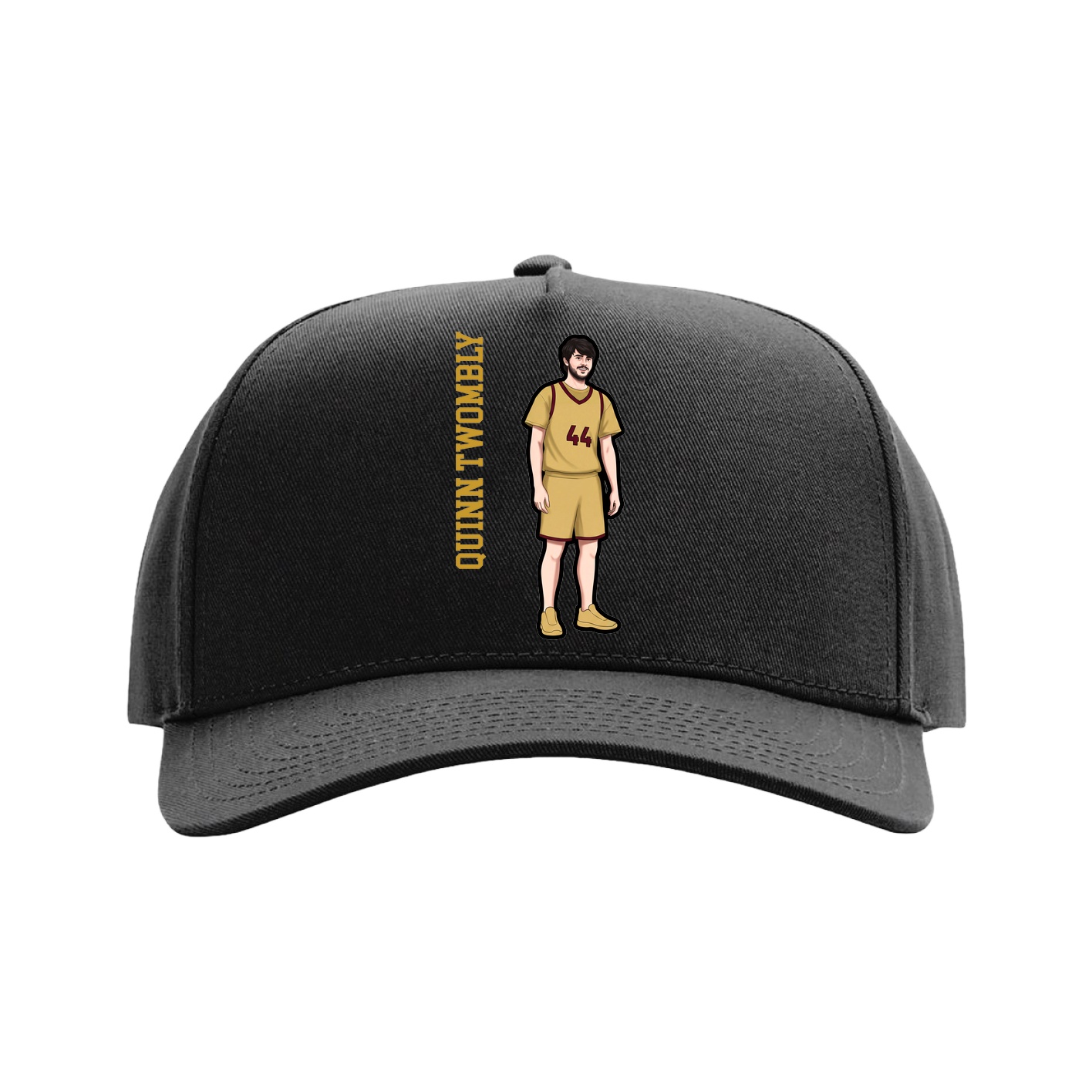 Full Fabric Five-Panel Champ Cap — Name Vertical in Black