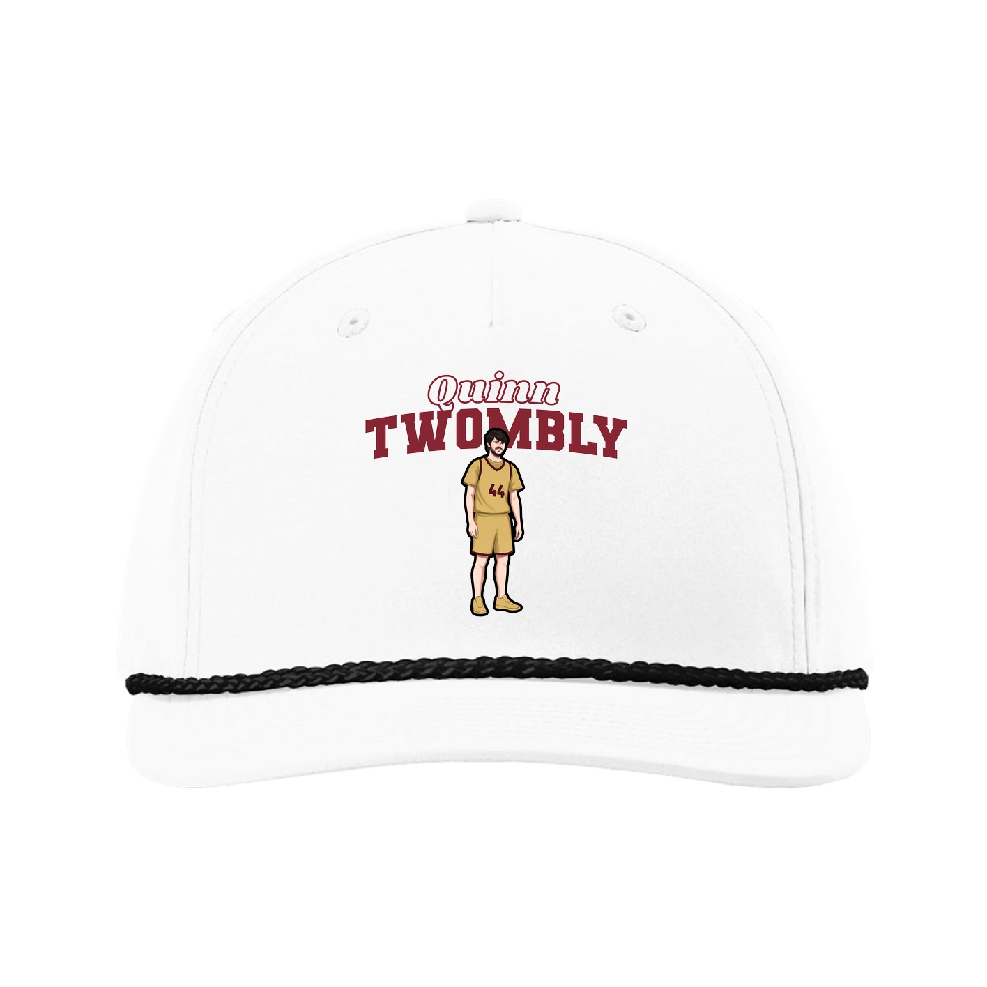 Five-Panel Classic Rope Cap — Name Arch in White