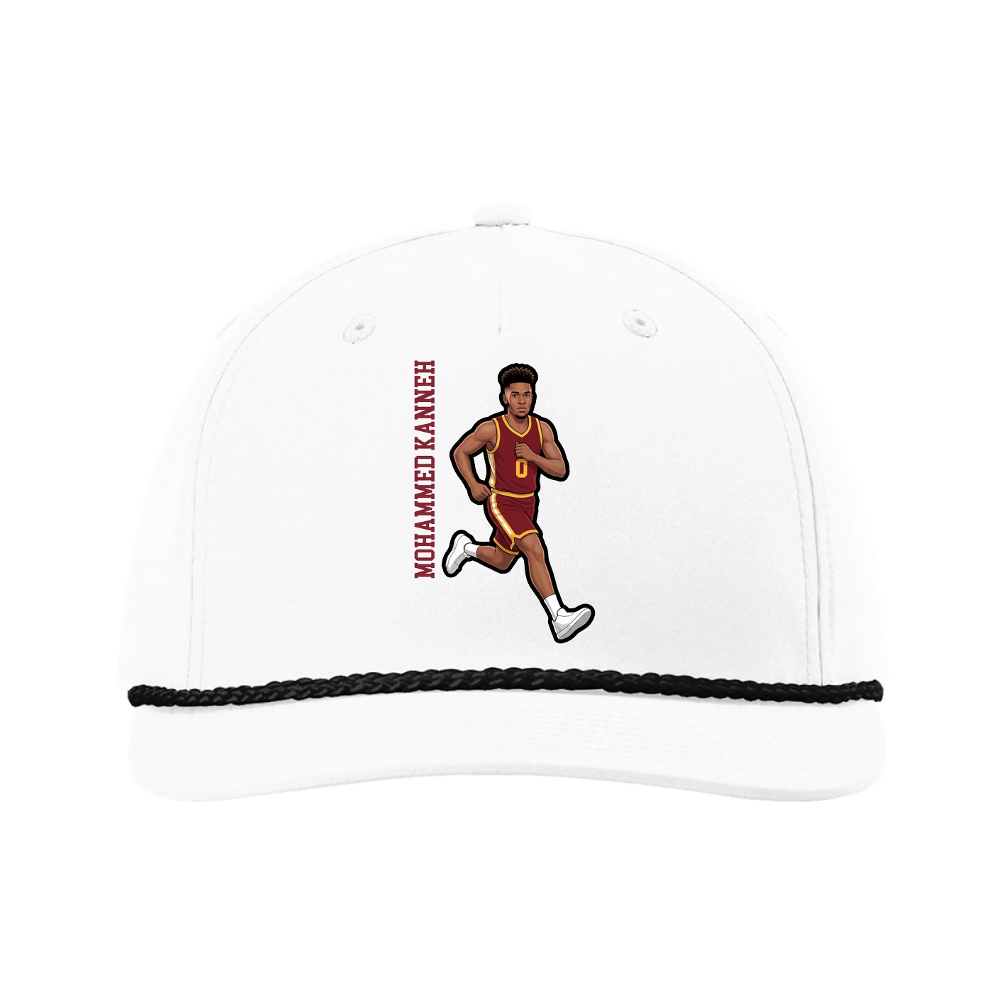Five-Panel Classic Rope Cap — Name Vertical in White