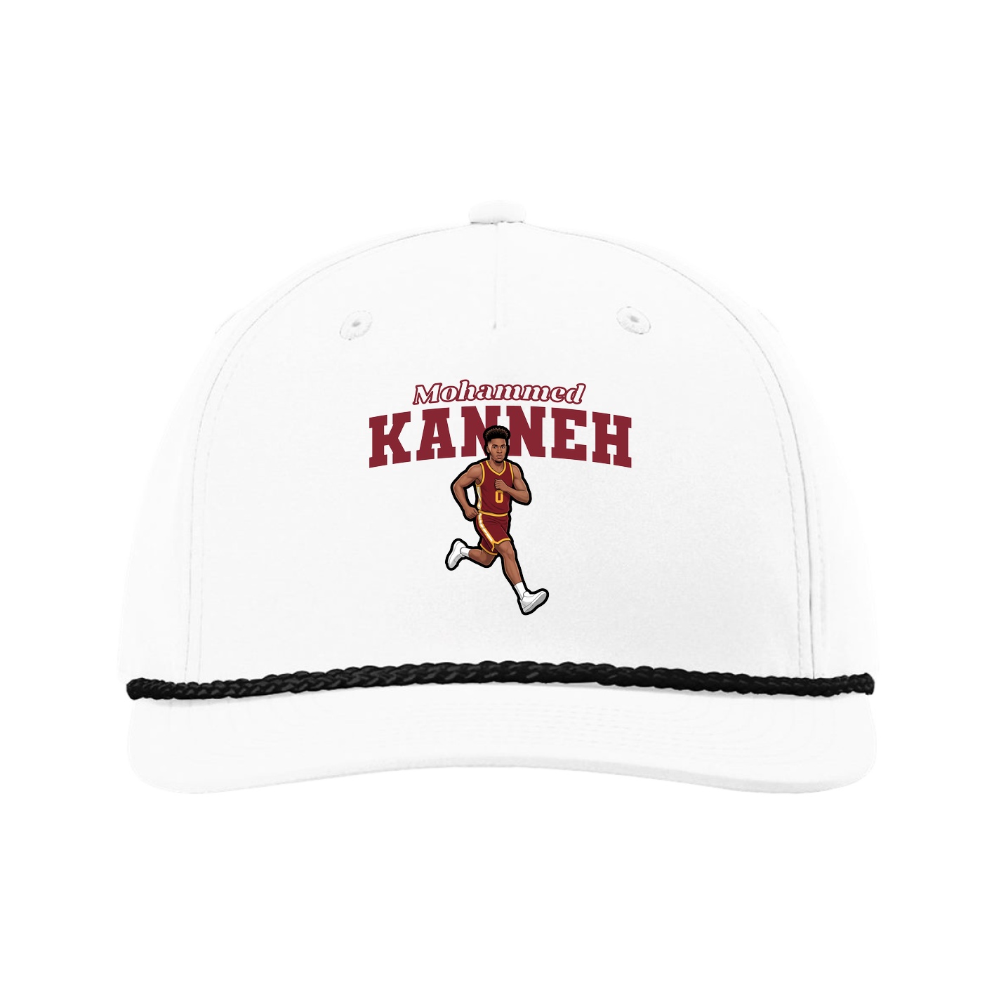 Five-Panel Classic Rope Cap — Name Arch in White
