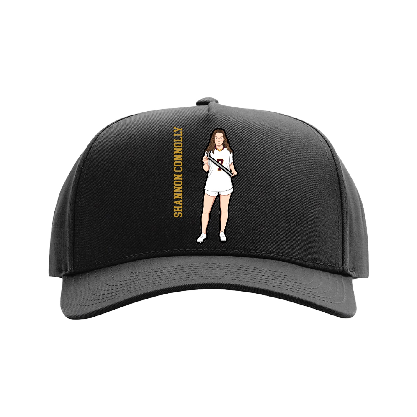 Full Fabric Five-Panel Champ Cap — Name Vertical in Black