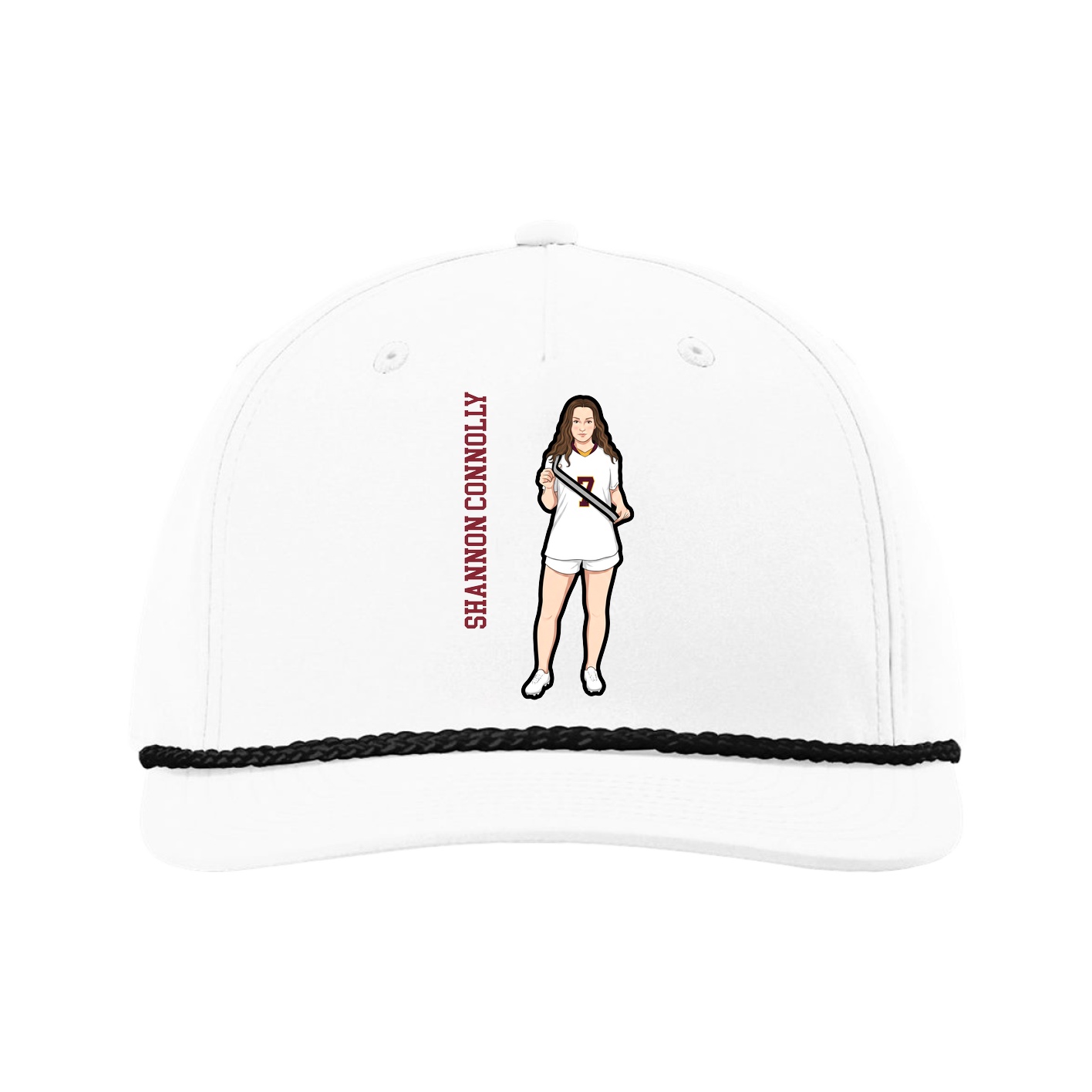Five-Panel Classic Rope Cap — Name Vertical in White