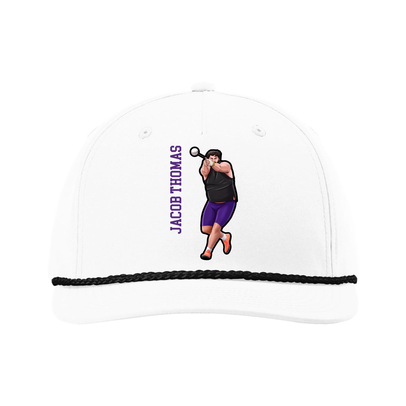 Five-Panel Classic Rope Cap — Name Vertical in White