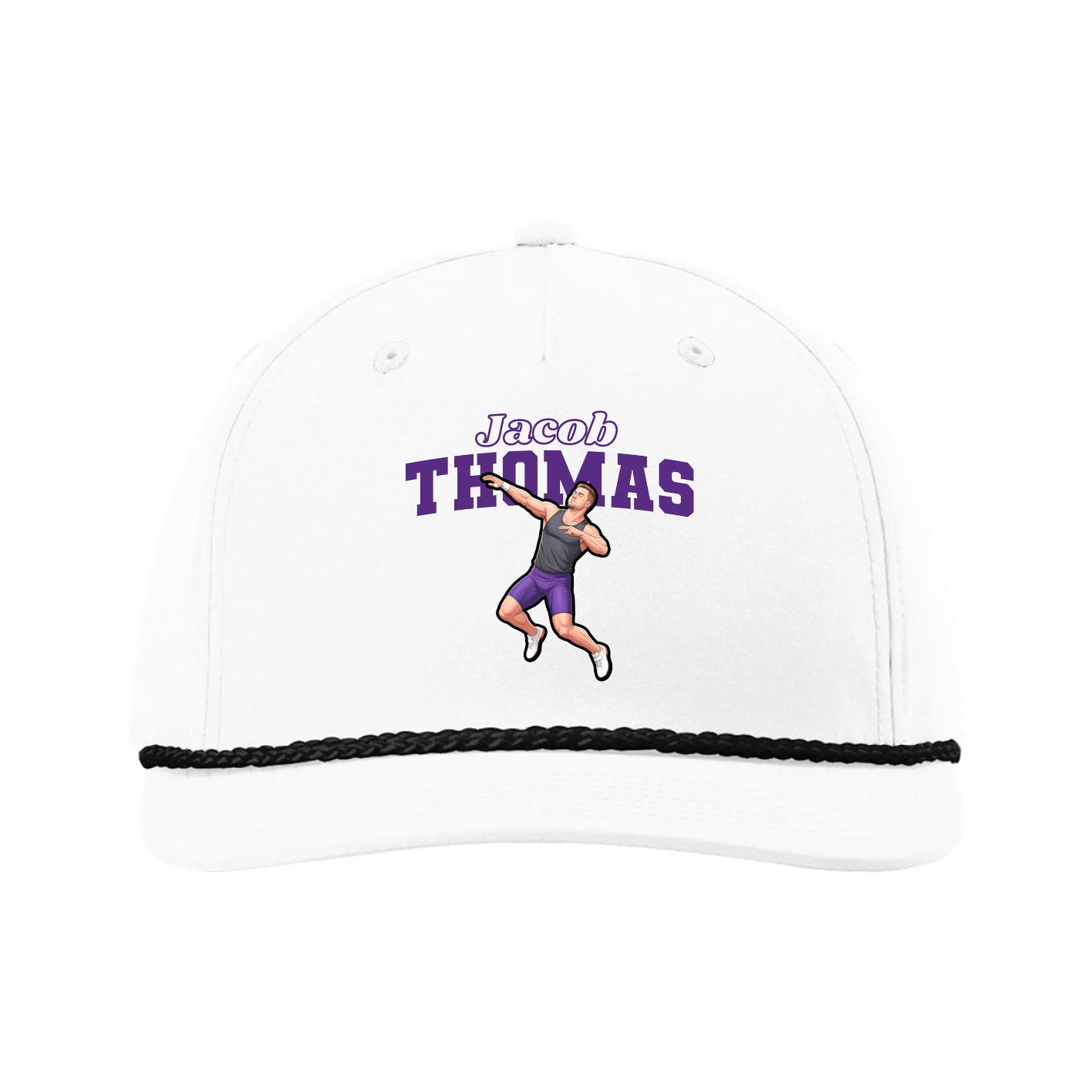 Five-Panel Classic Rope Cap — Name Arch in White