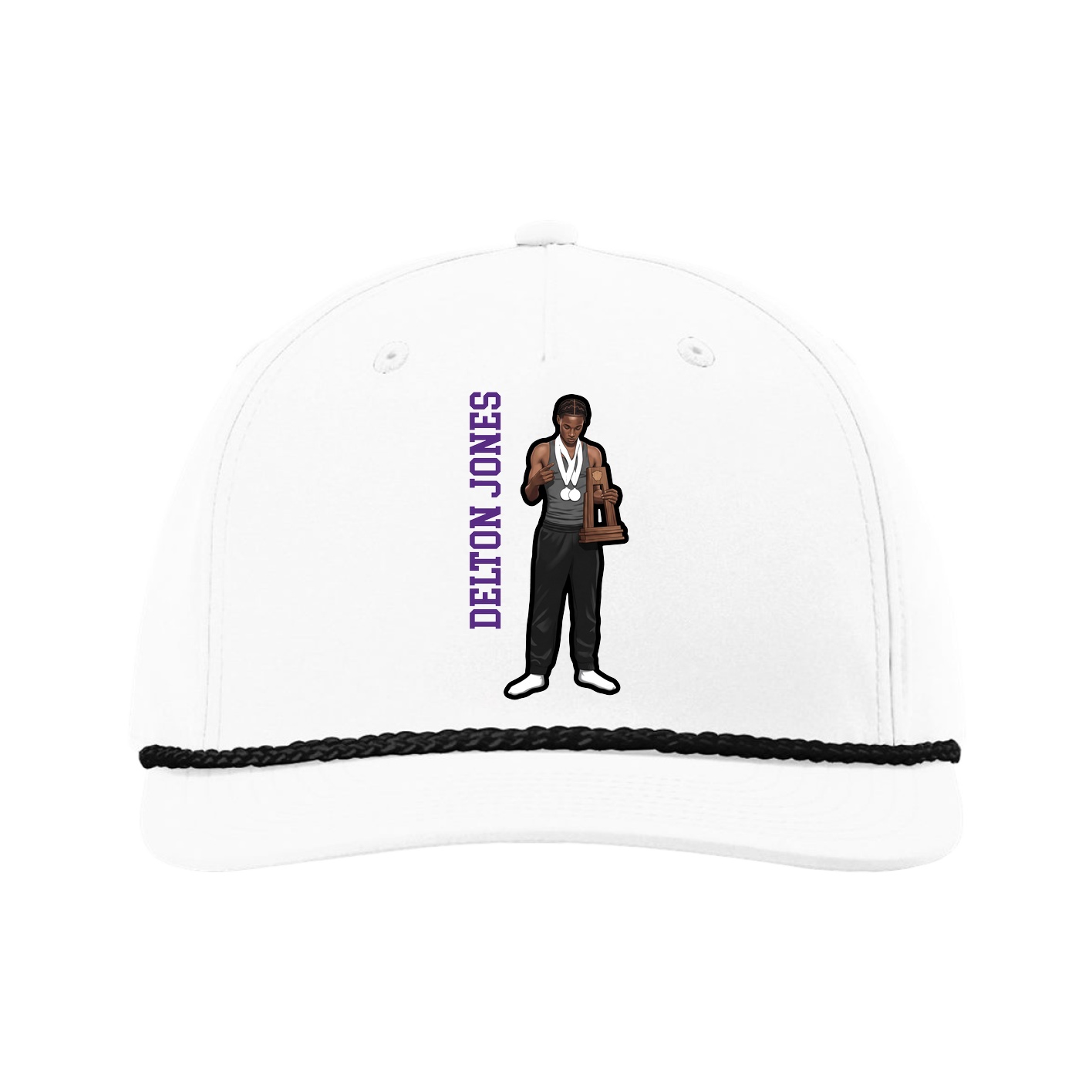 Five-Panel Classic Rope Cap — Name Vertical in White