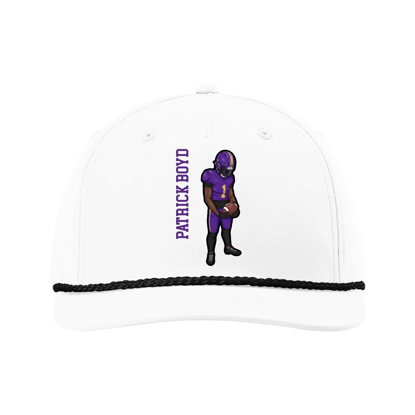 Five-Panel Classic Rope Cap — Name Vertical in White