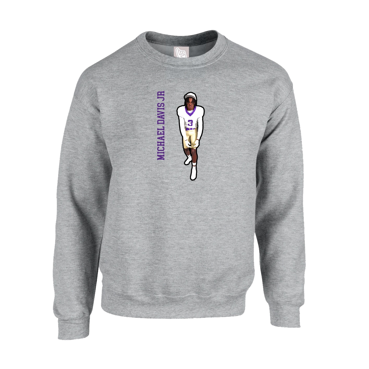 Fleece Crew — Name Vertical in Grey