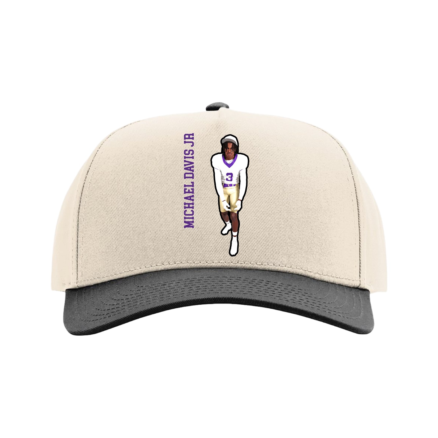 Full Fabric Five-Panel Champ Cap — Name Vertical in Cream/Black