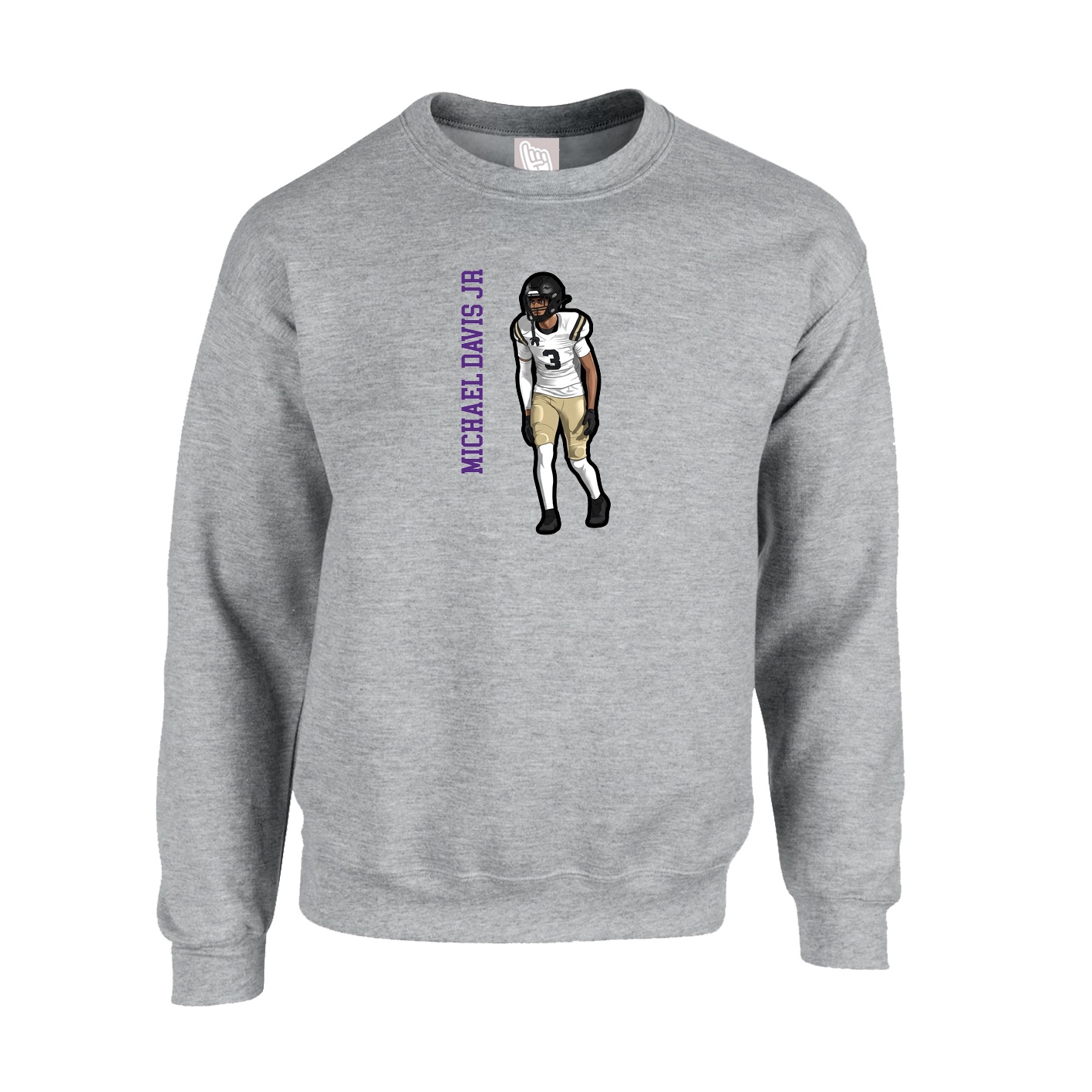 Fleece Crew — Name Vertical in Grey