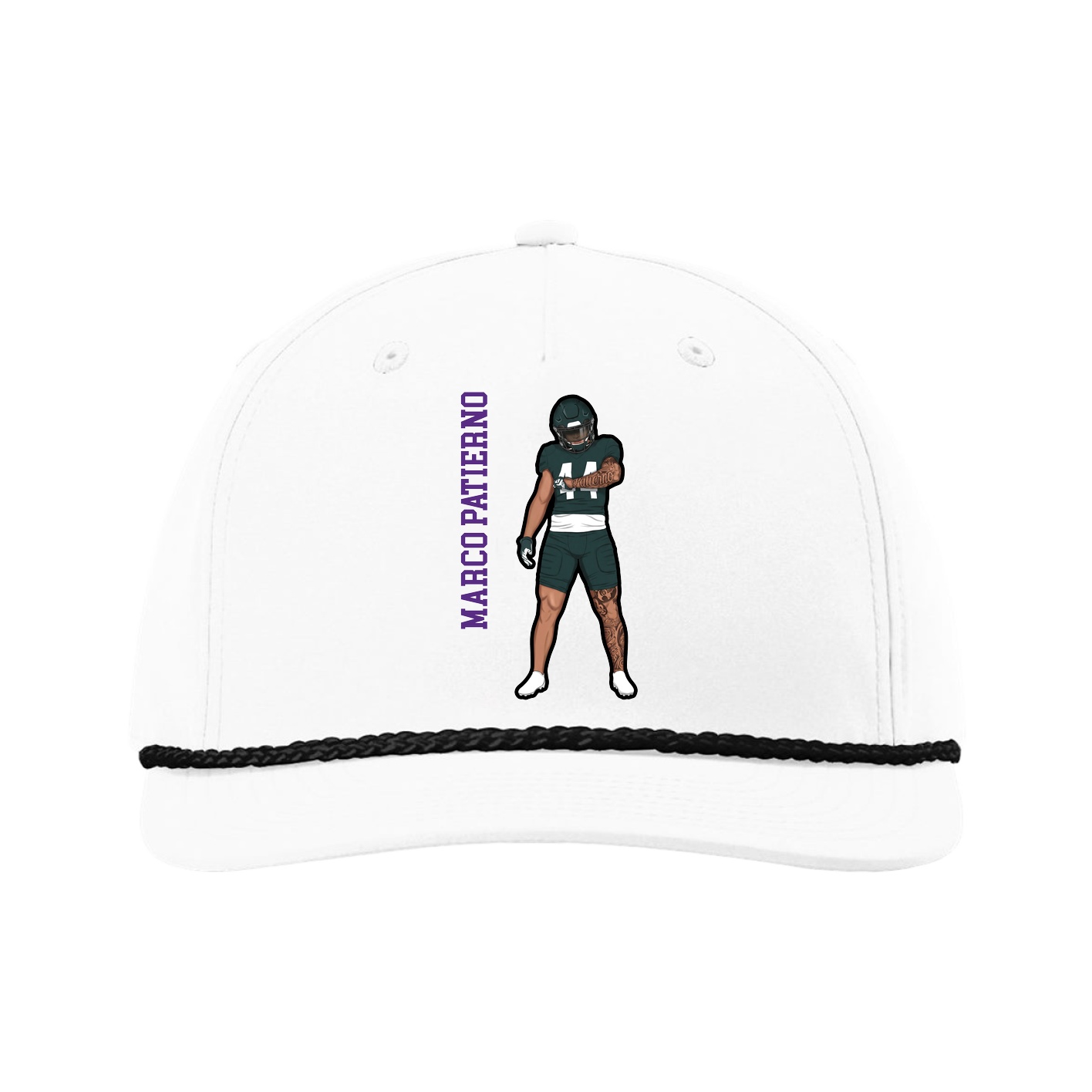 Five-Panel Classic Rope Cap — Name Vertical in White